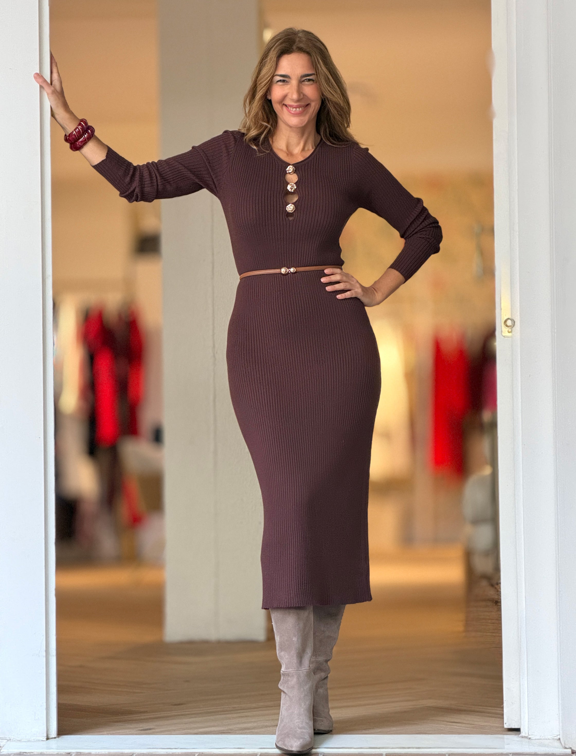 Vestido de punto marrón