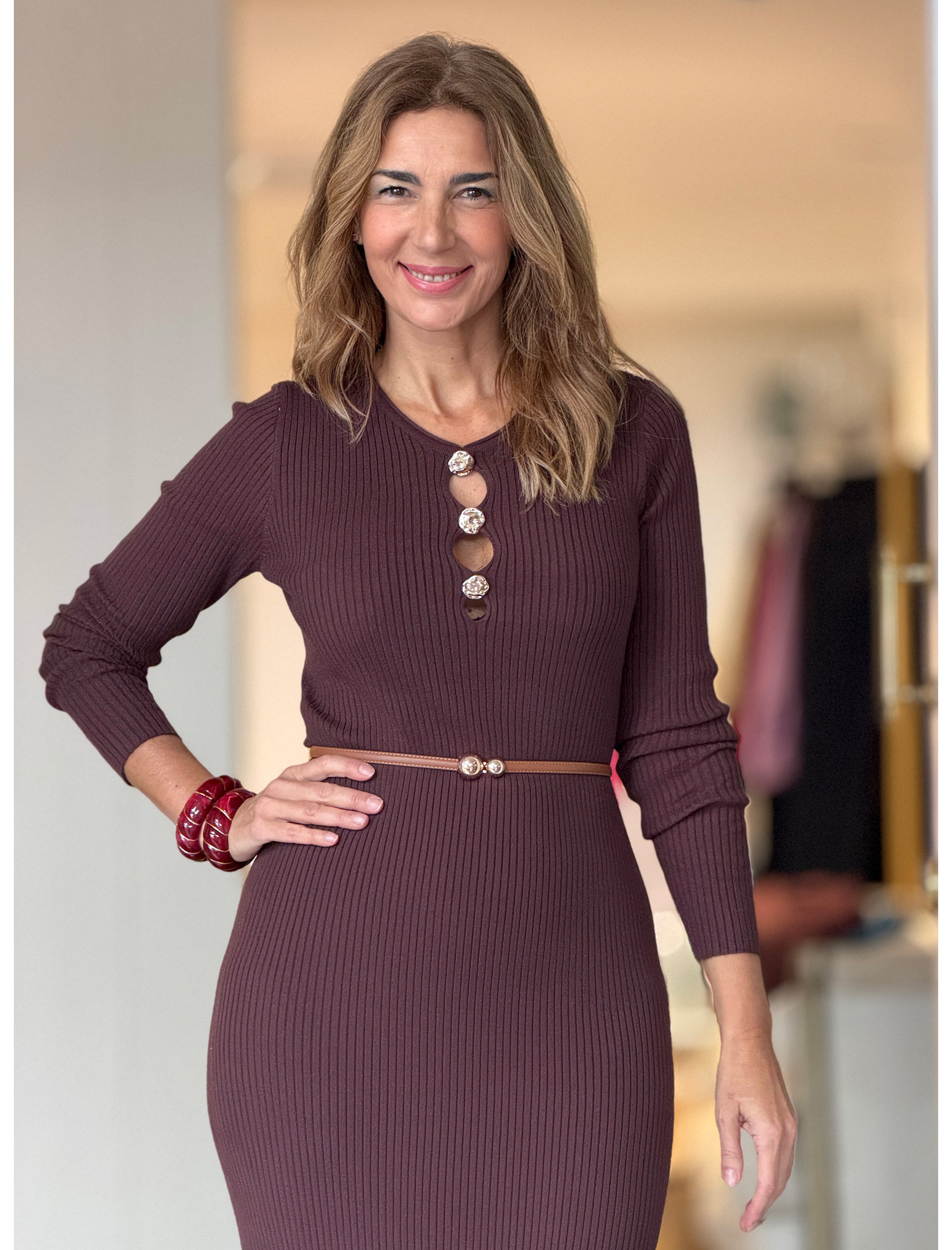 Vestido de punto marrón
