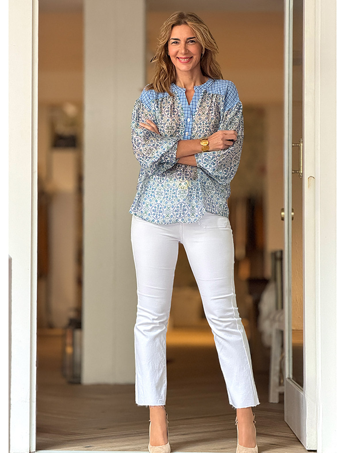 Jeans flare con bolsillos blanco