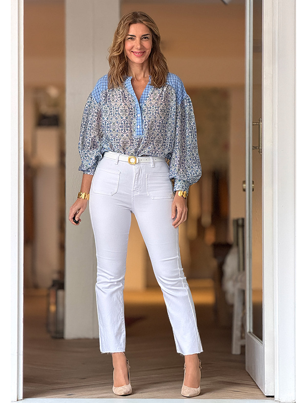 Jeans flare con bolsillos blanco