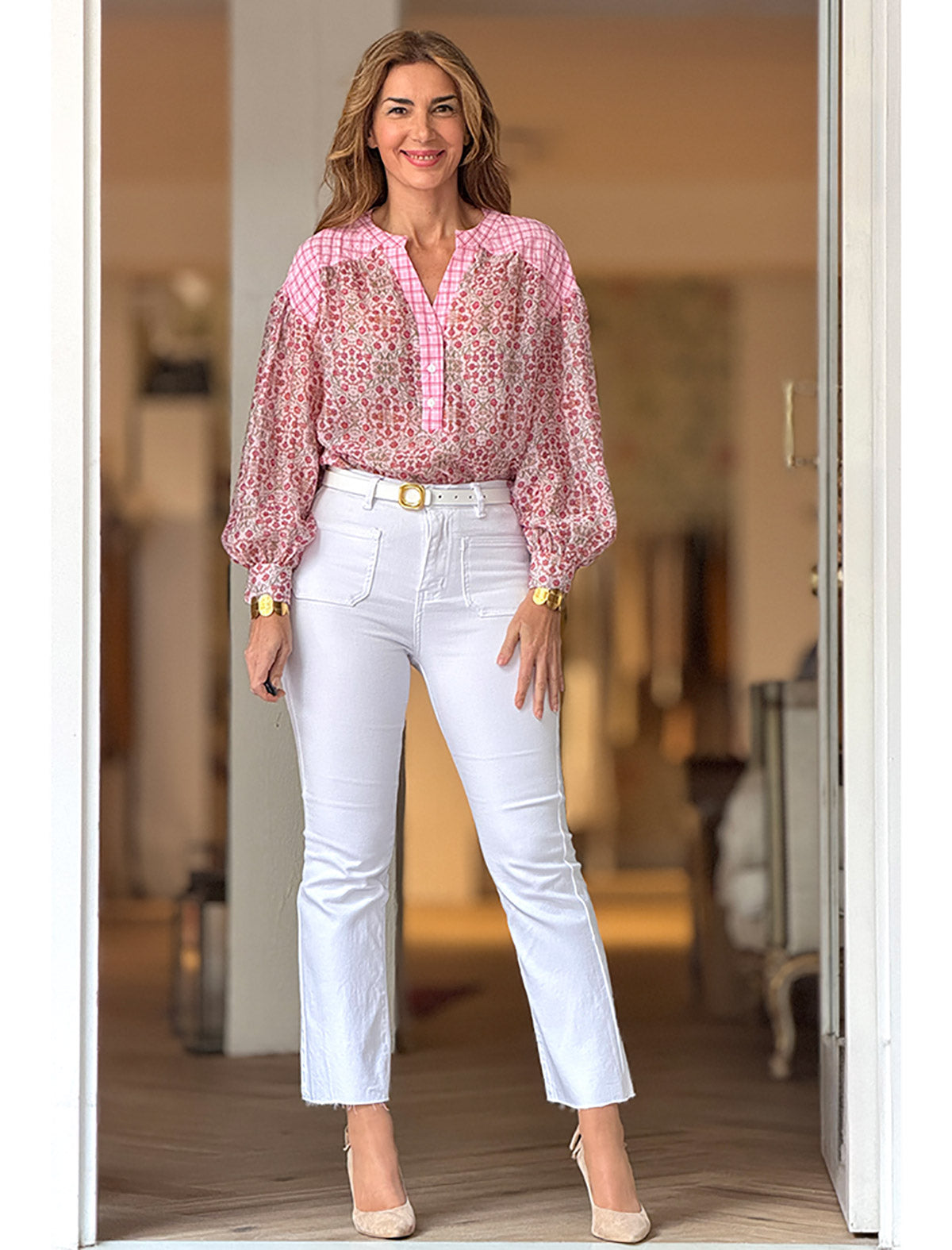 Jeans flare con bolsillos blanco