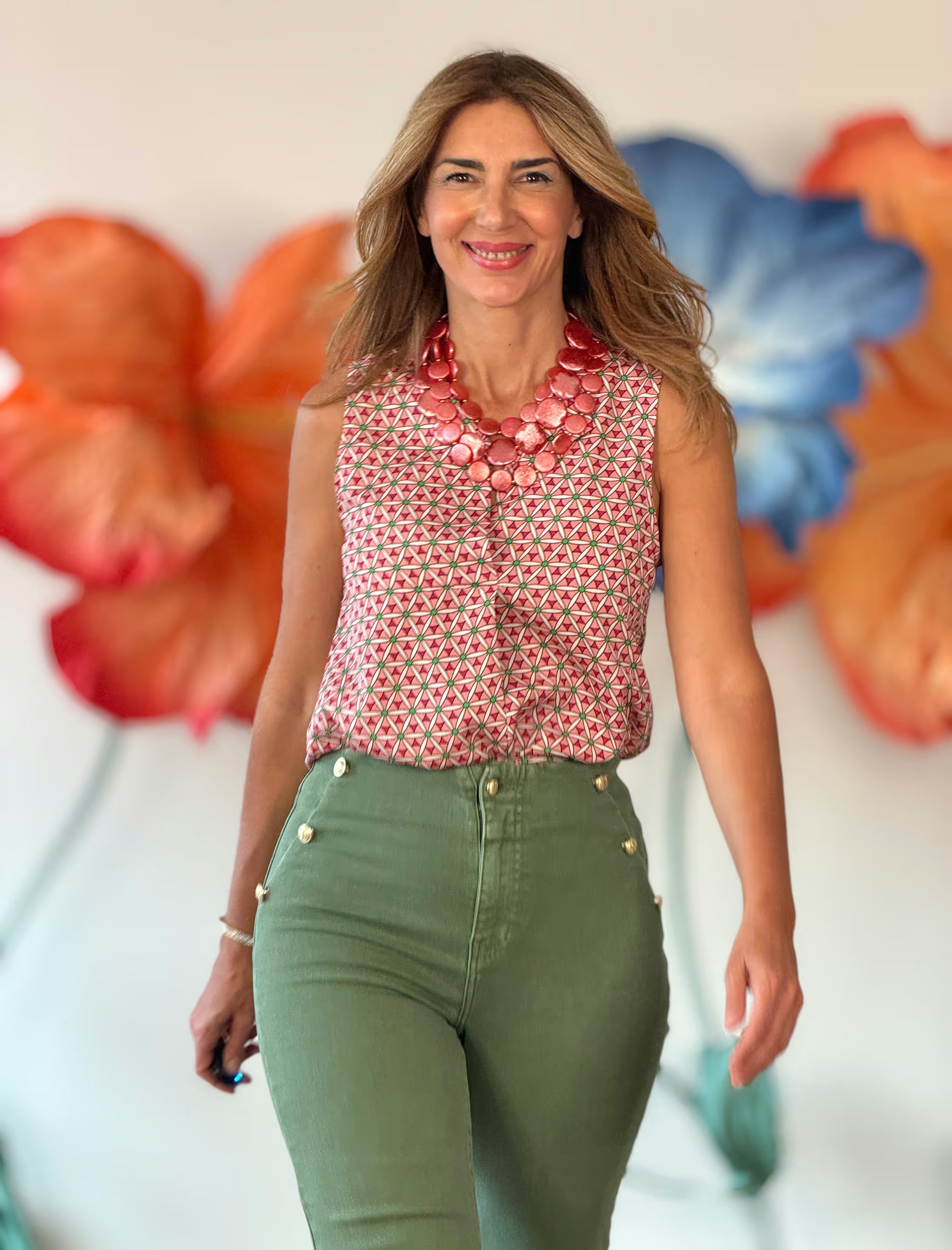 Pink printed flowy blouse