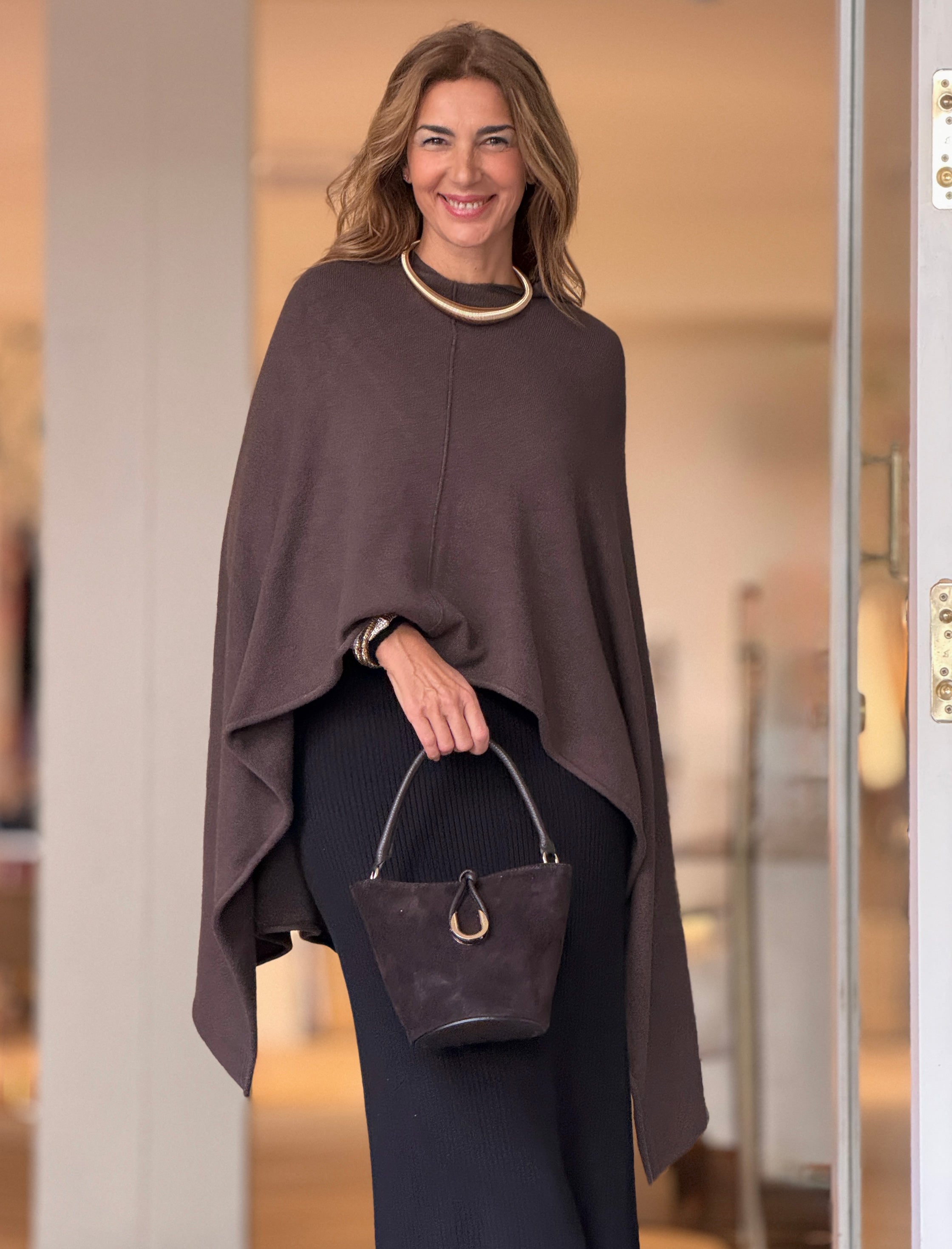 Bolso mini cesta chic marrón chocolate