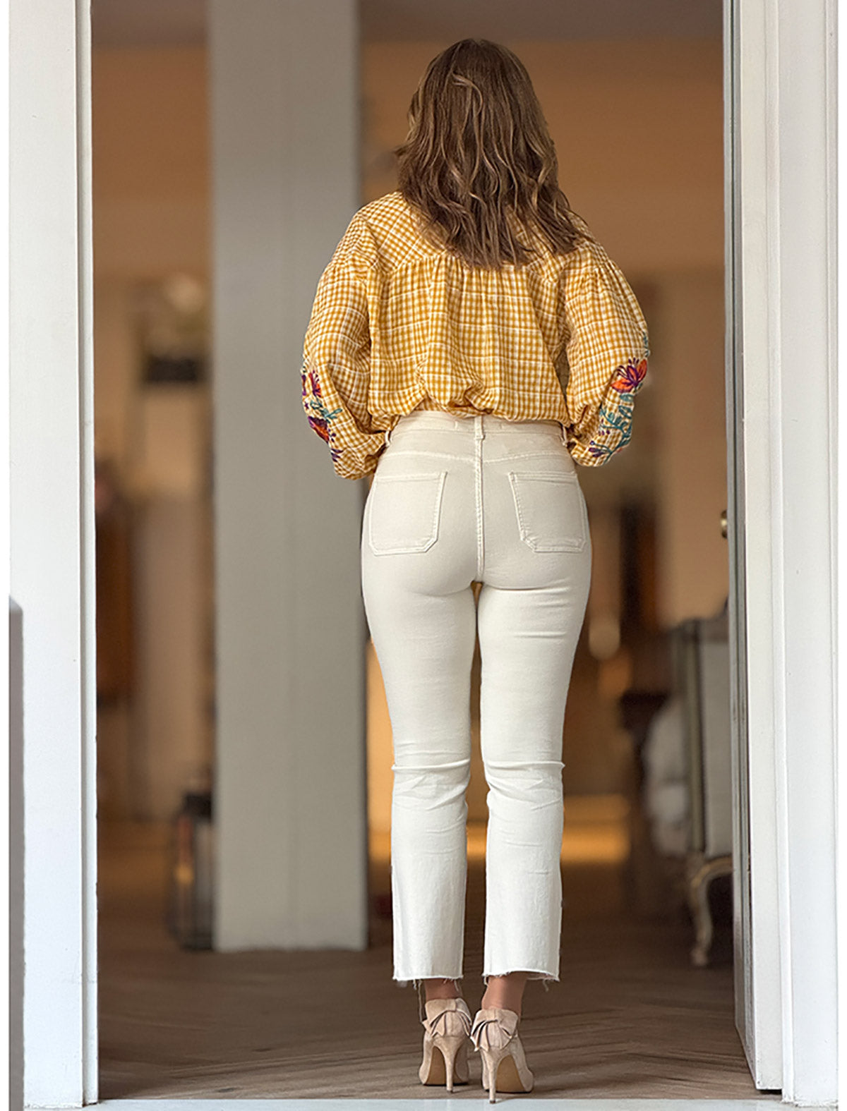 Pantalón vaquero beige elástico