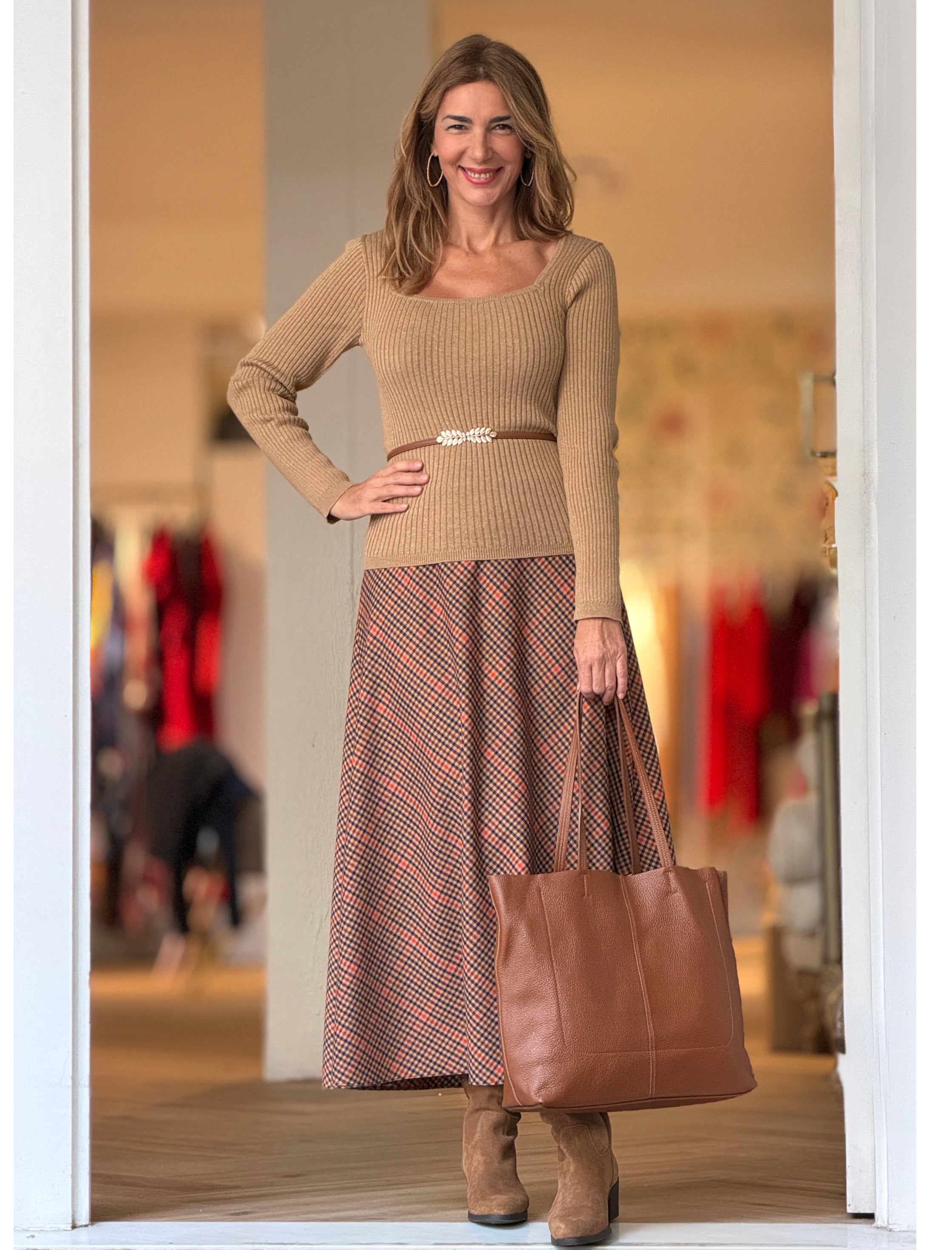 Falda cuadros midi chic