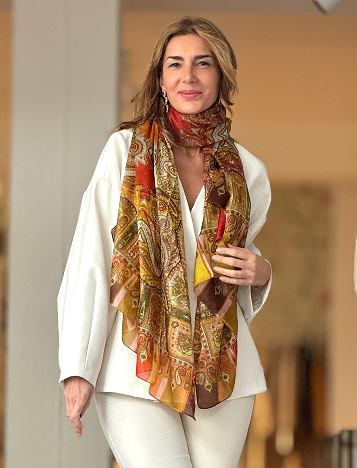 Pañuelo de seda estampado cashmere