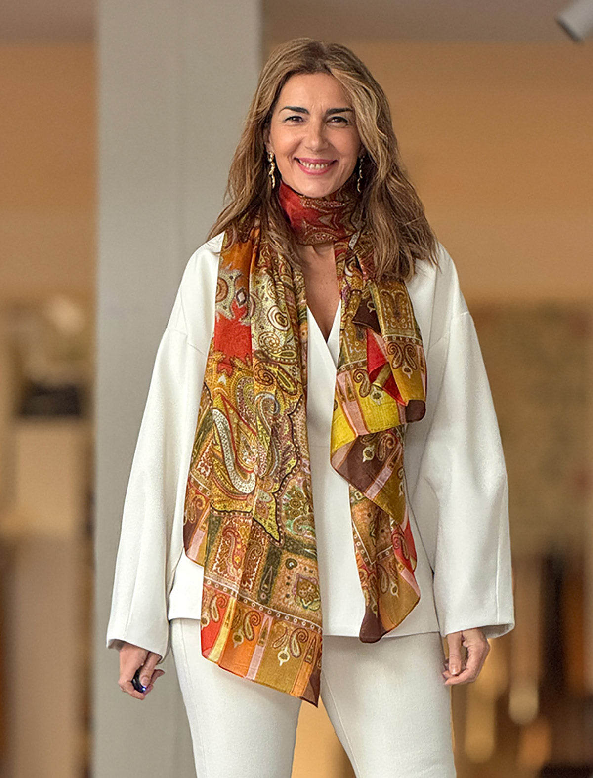 Pañuelo de seda estampado cashmere