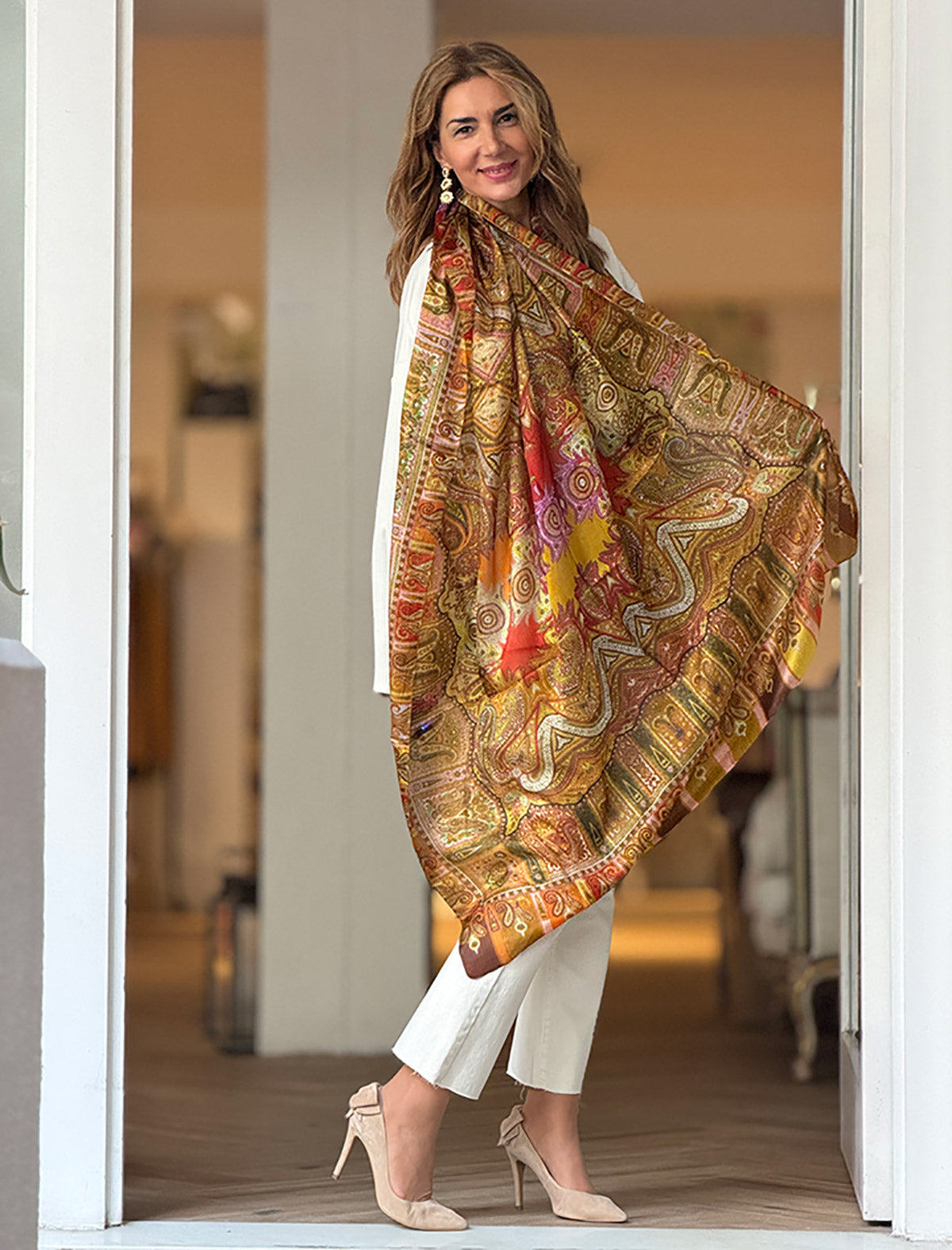 Pañuelo de seda estampado cashmere