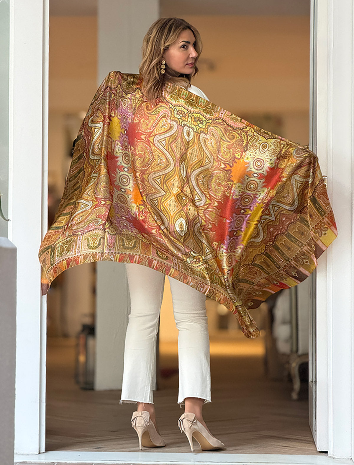 Pañuelo de seda estampado cashmere