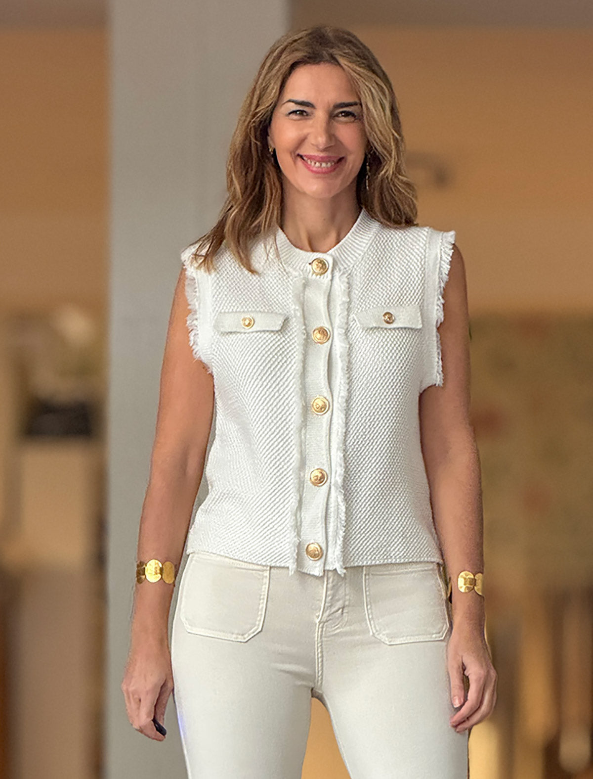 Pantalón vaquero beige elástico