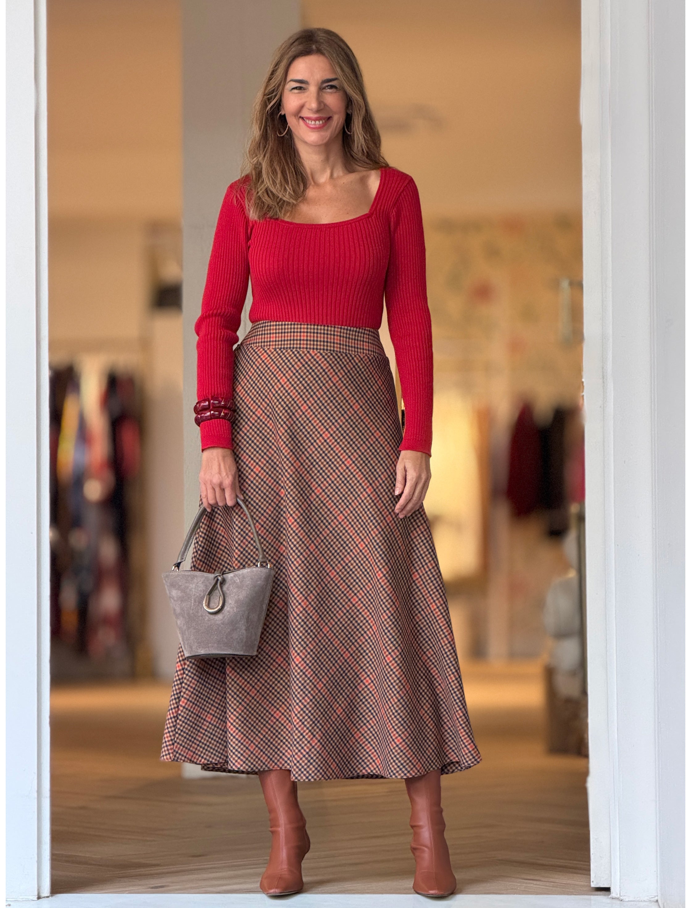 Falda cuadros midi chic