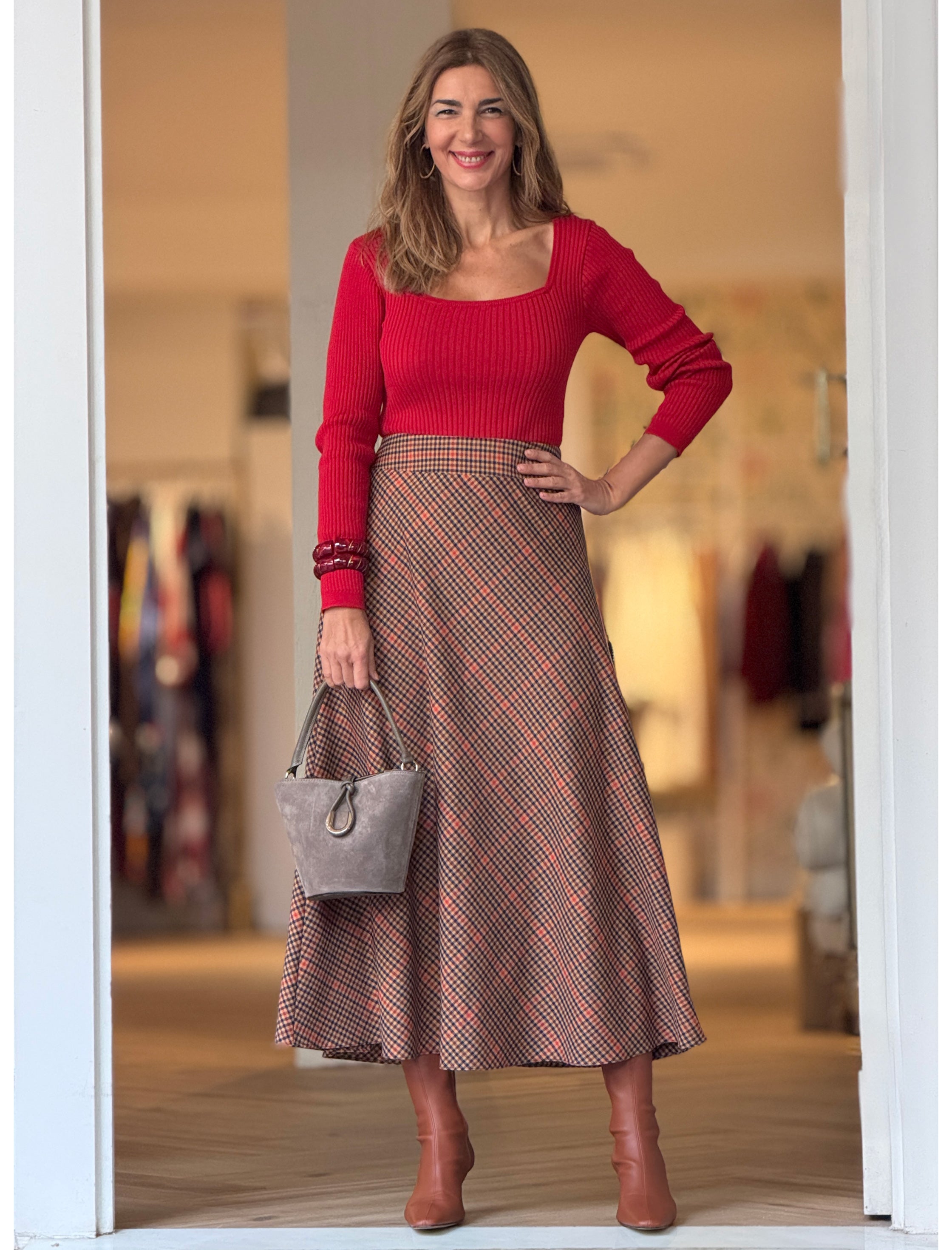 Falda cuadros midi chic