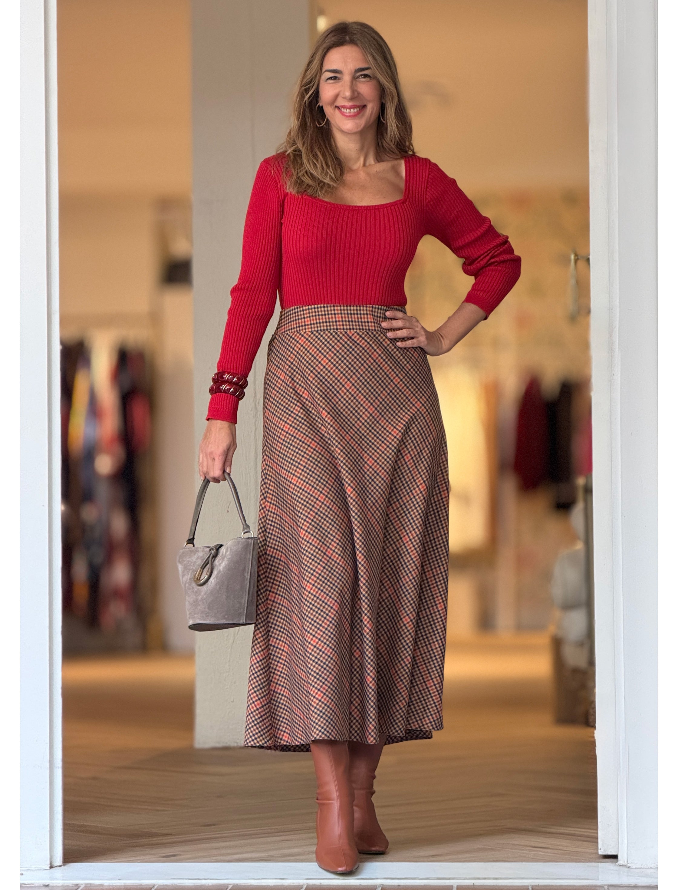 Falda cuadros midi chic