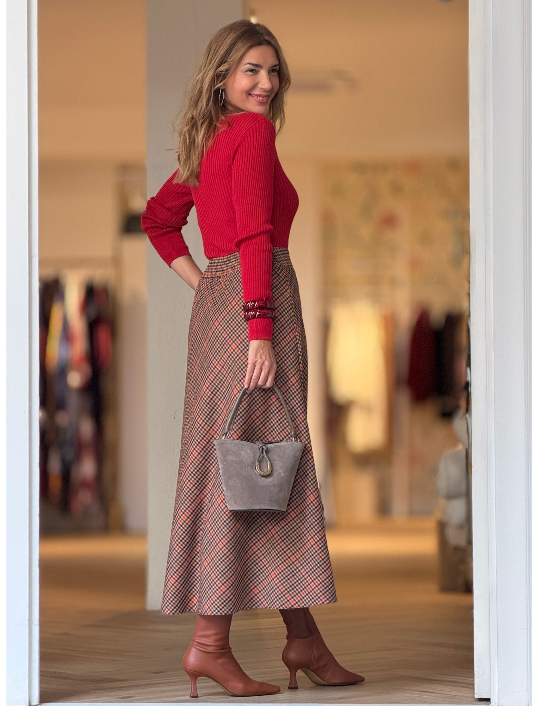 Falda cuadros midi chic