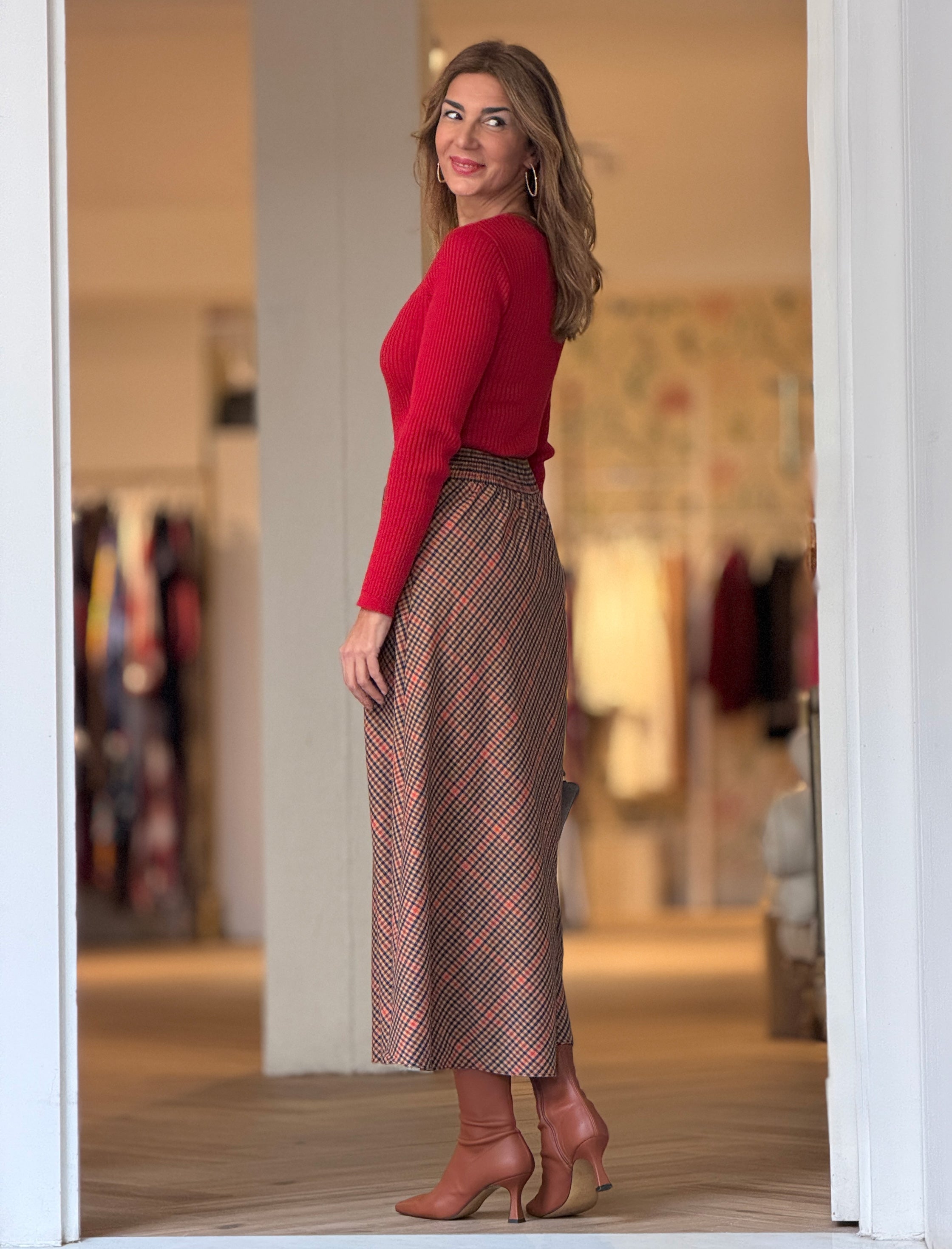 Falda cuadros midi chic