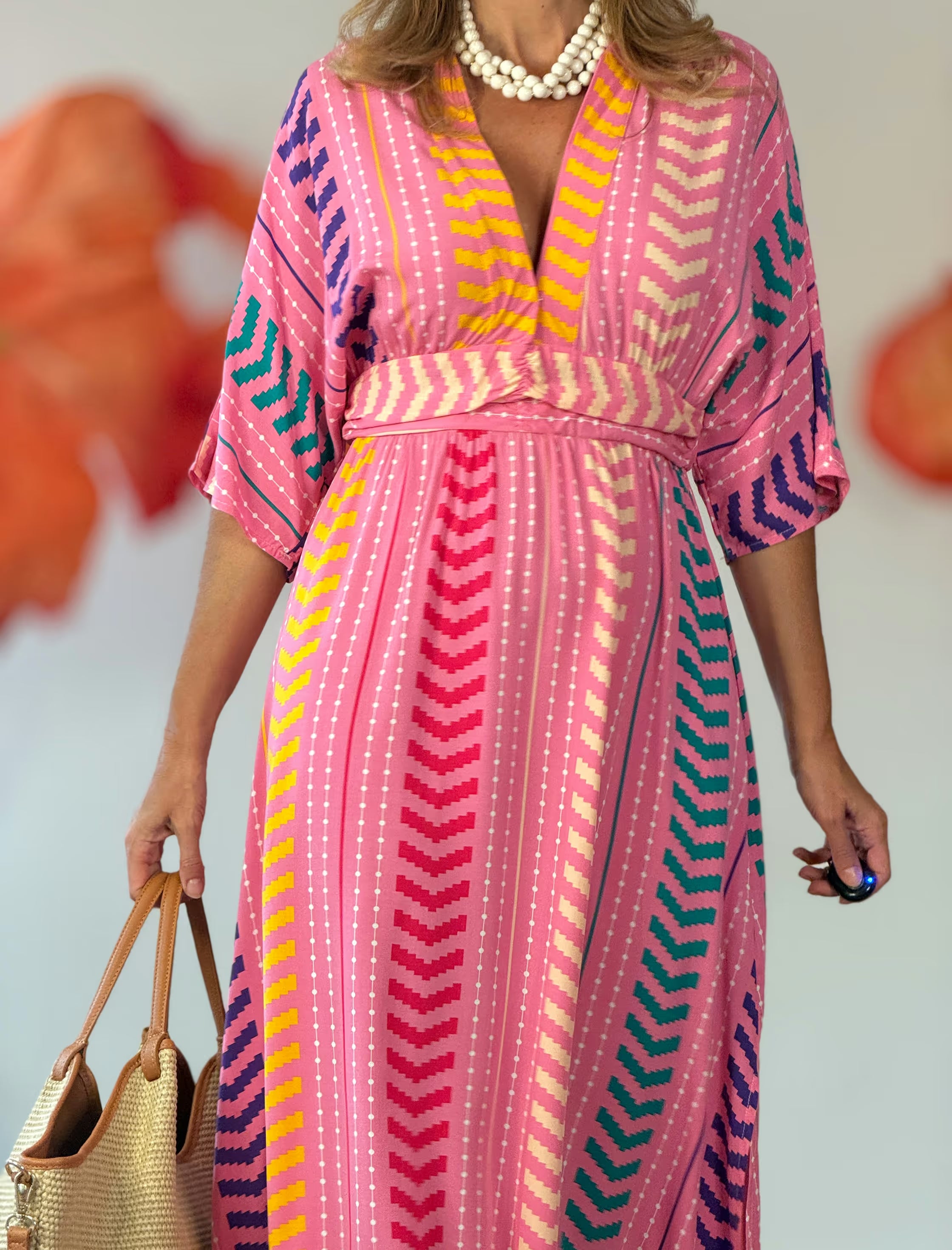 Vestido kaftán rosa chic