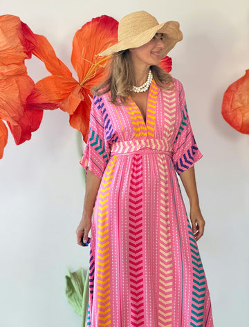 Vestido kaftán rosa chic