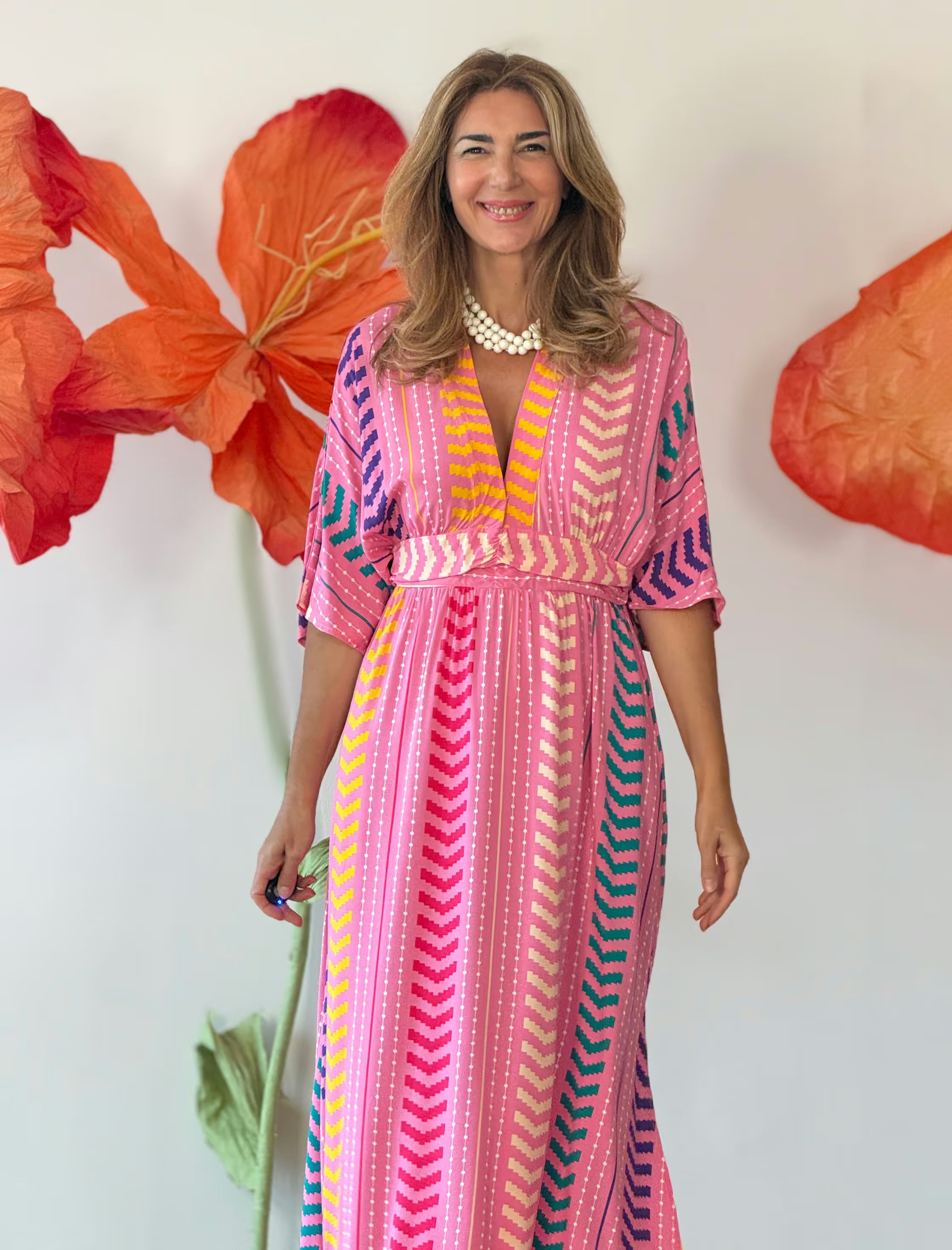 Vestido kaftán rosa chic
