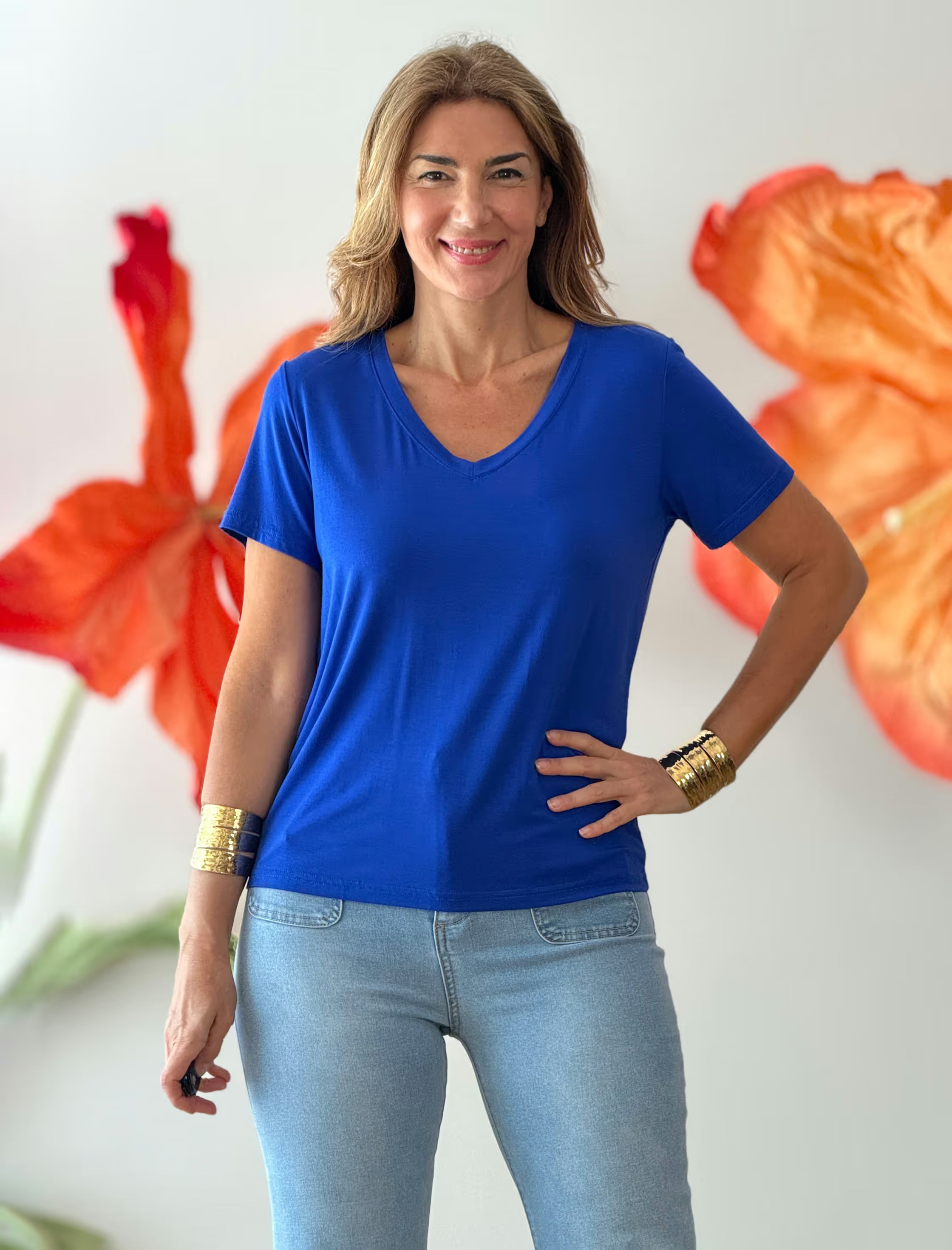 Camiseta azul royal de viscosa