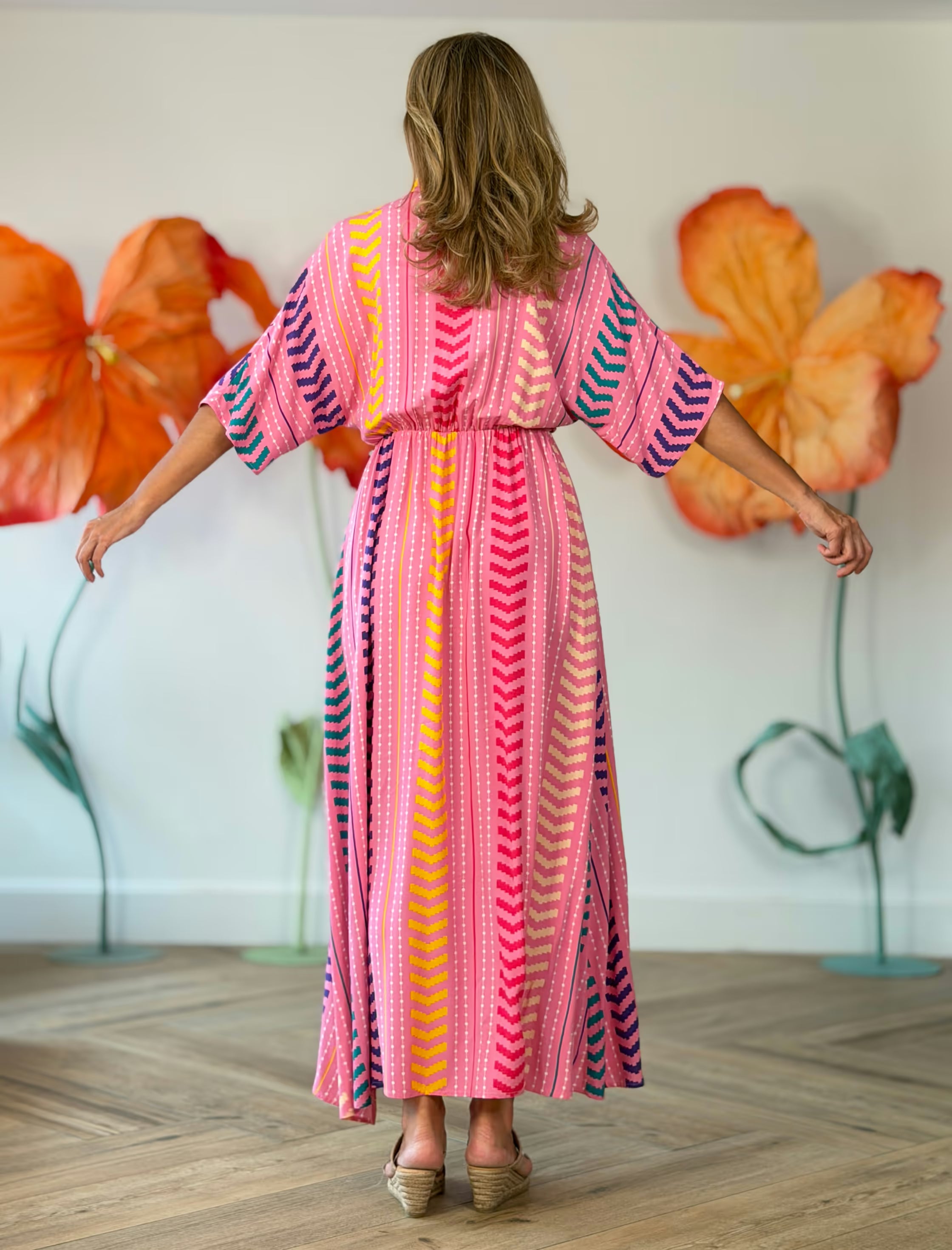 Vestido kaftán rosa chic