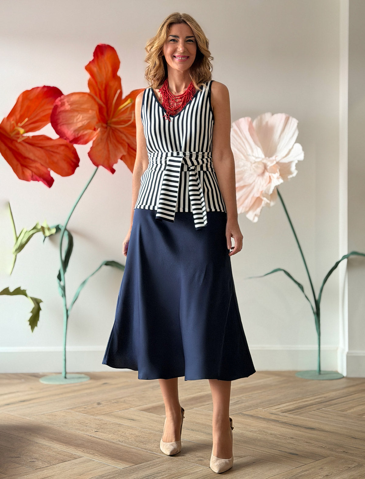 Top de punto rayas marineras marino