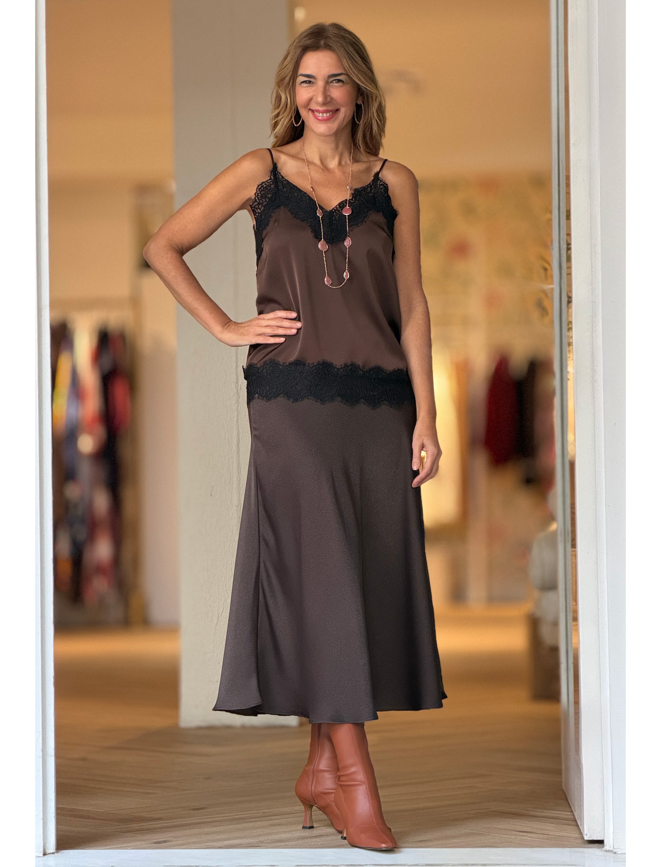 Falda evasé marrón chocolate