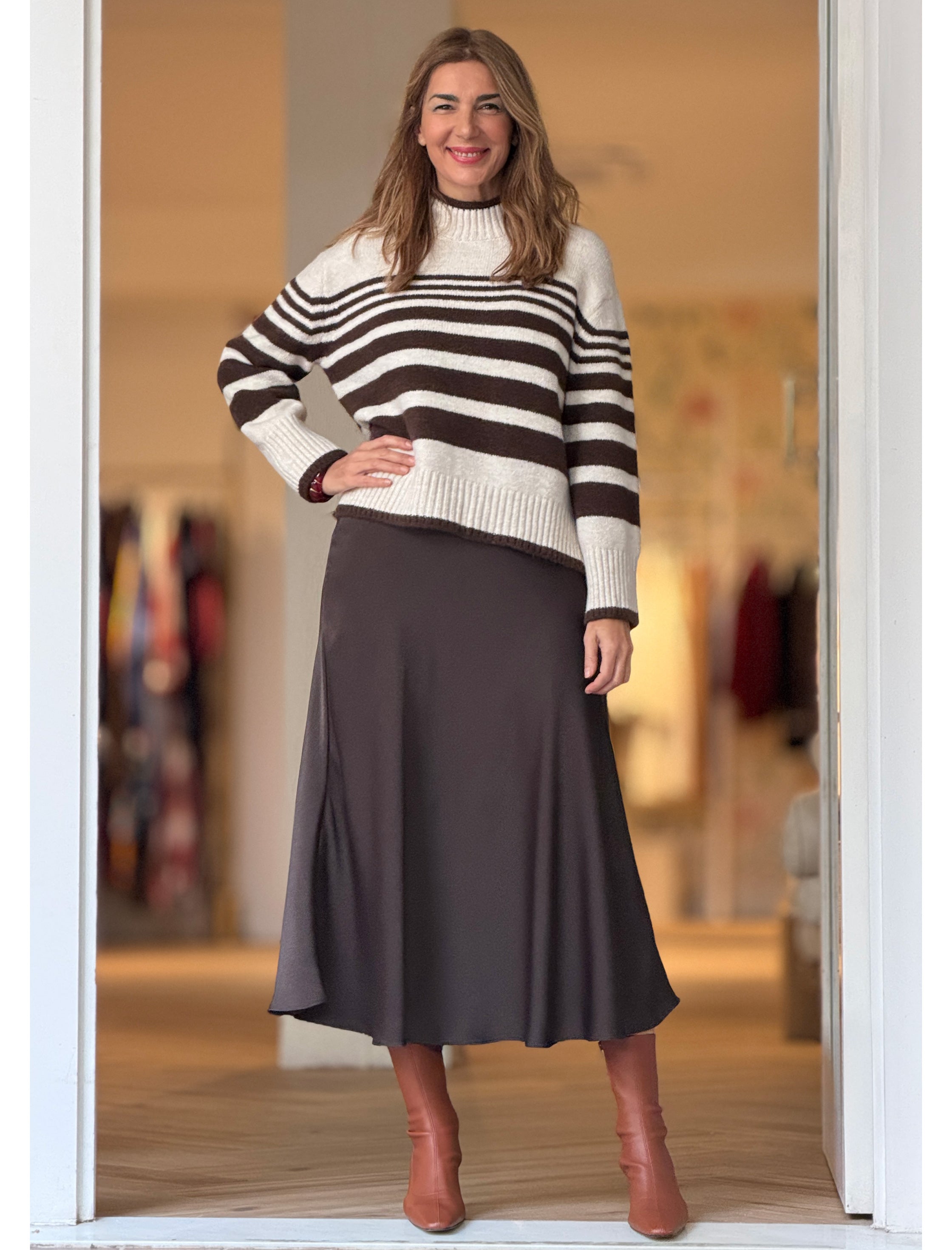 Falda evasé marrón chocolate