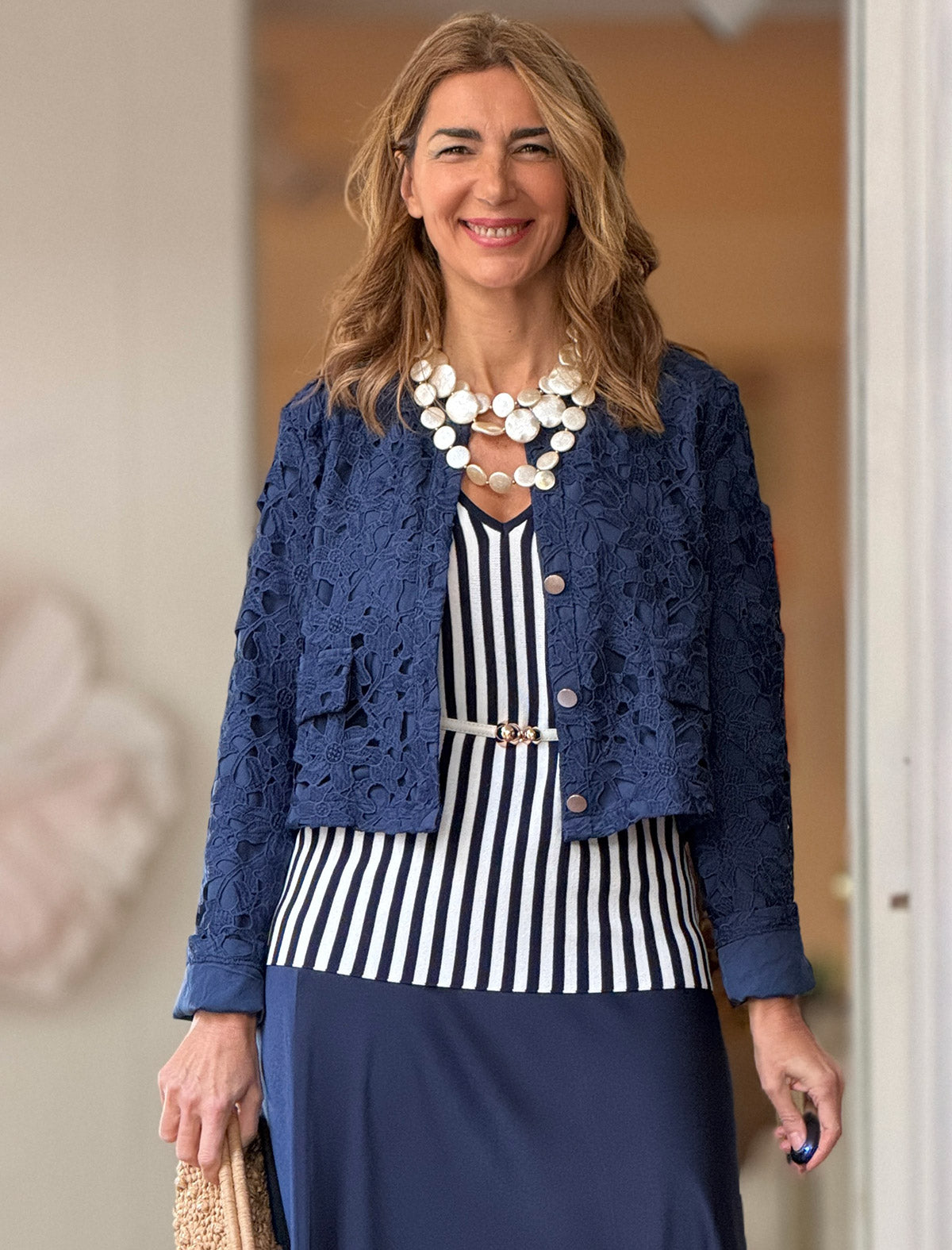 Top de punto rayas marineras marino