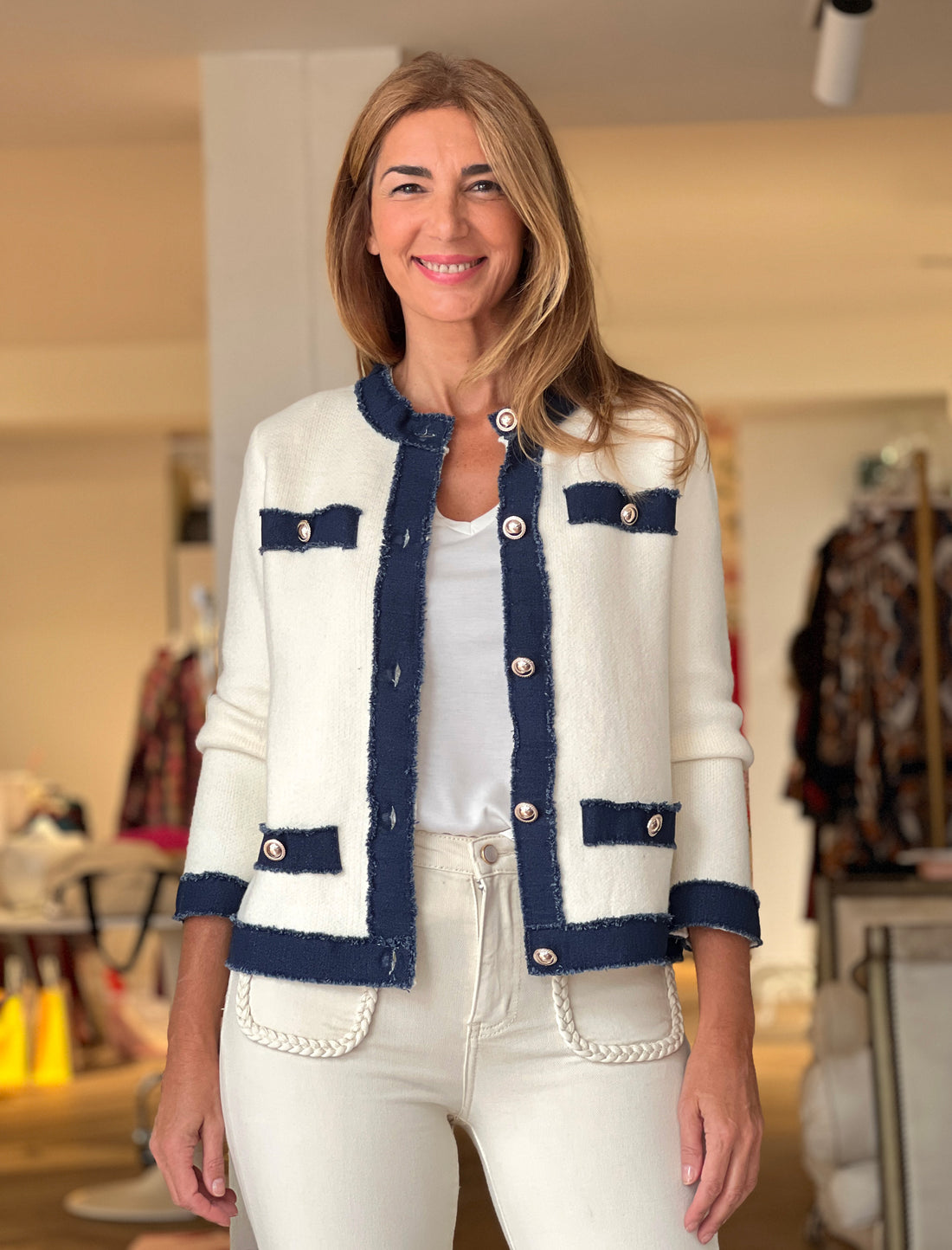 Chaqueta denim crema