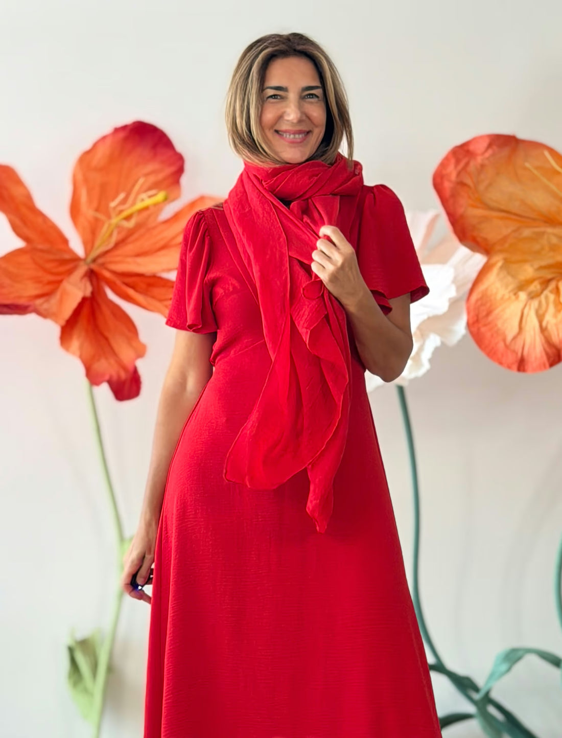 Red Viscose All Over Scarf