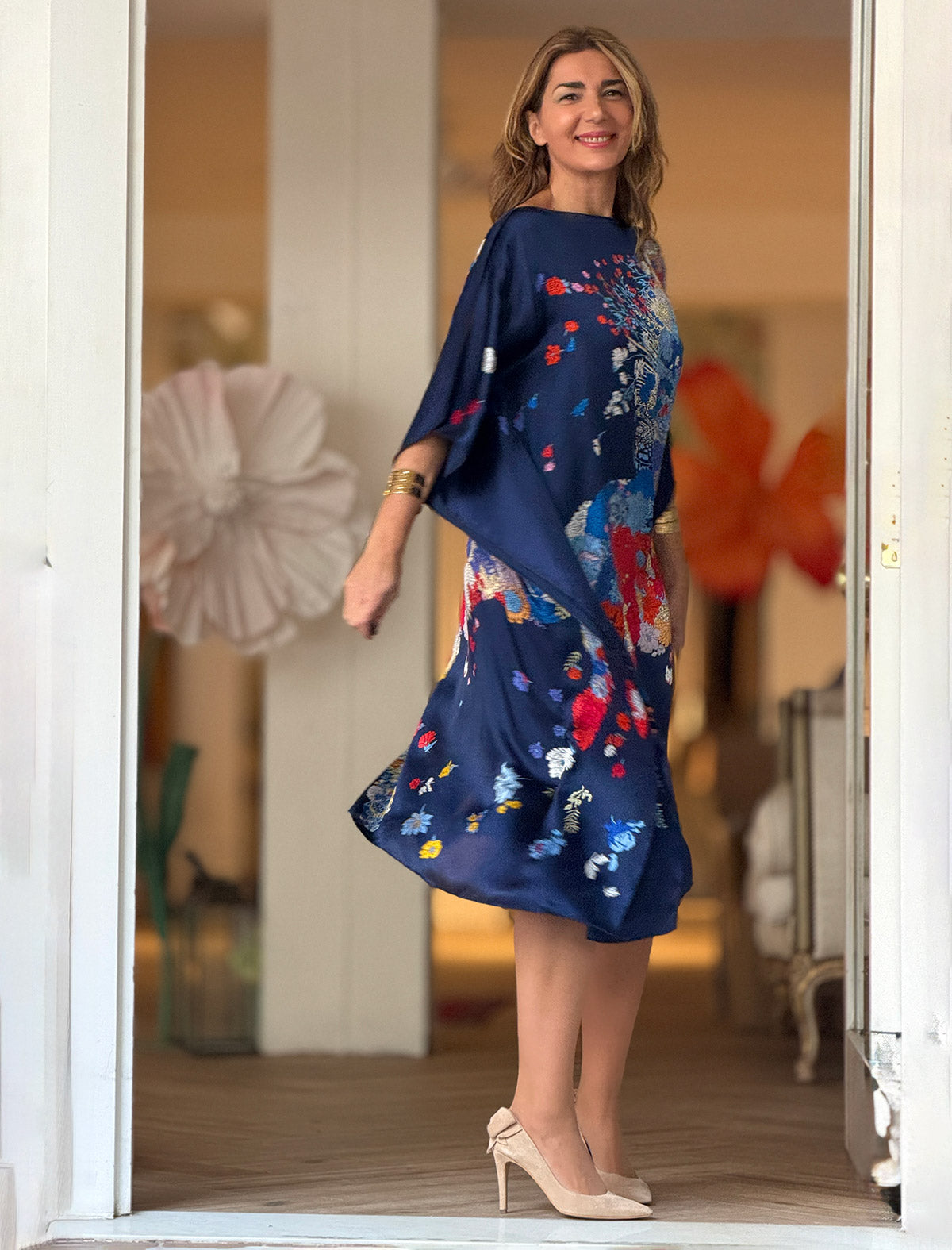 Vestido de seda Flor océano