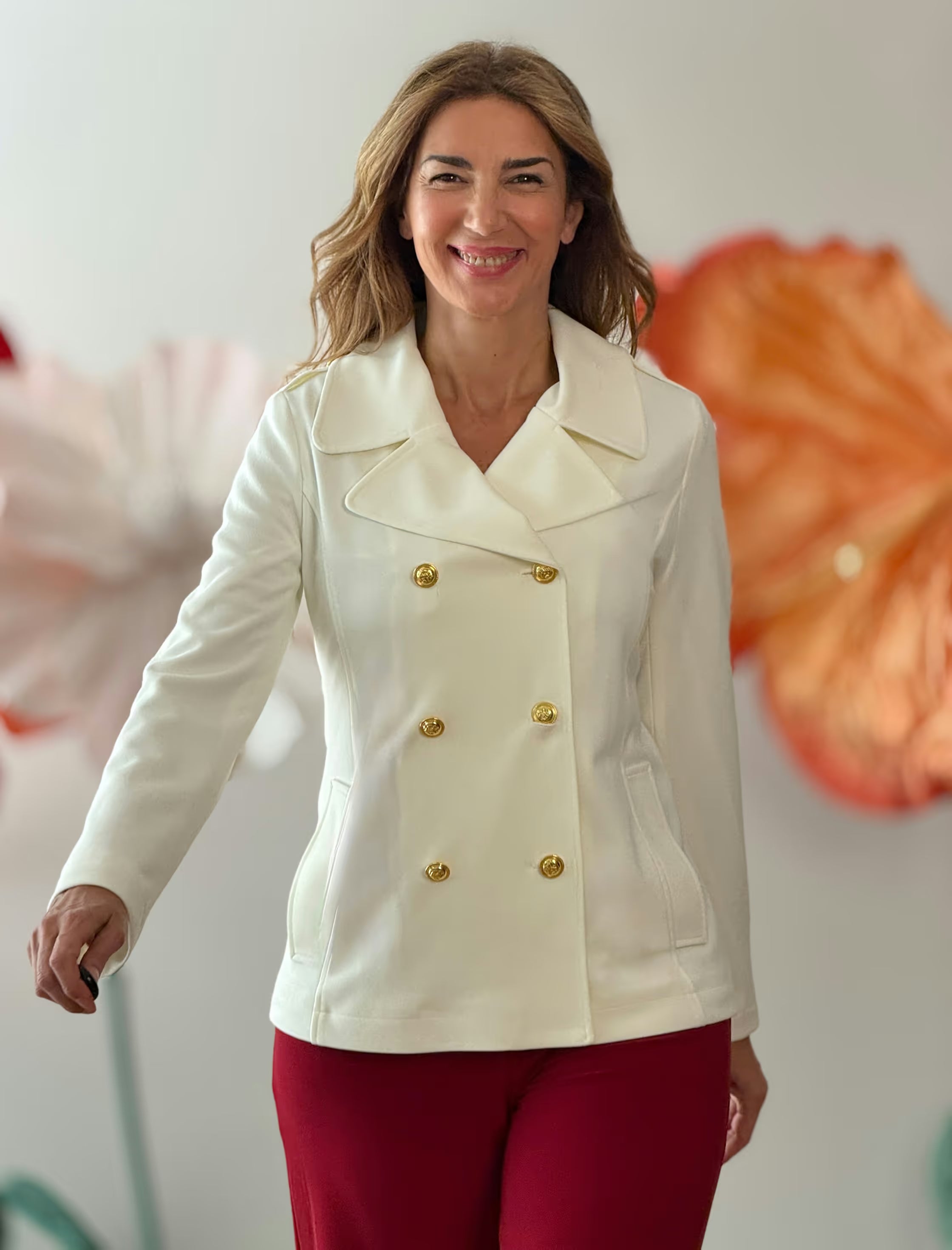 Chaqueta cruzada punto chic blanca