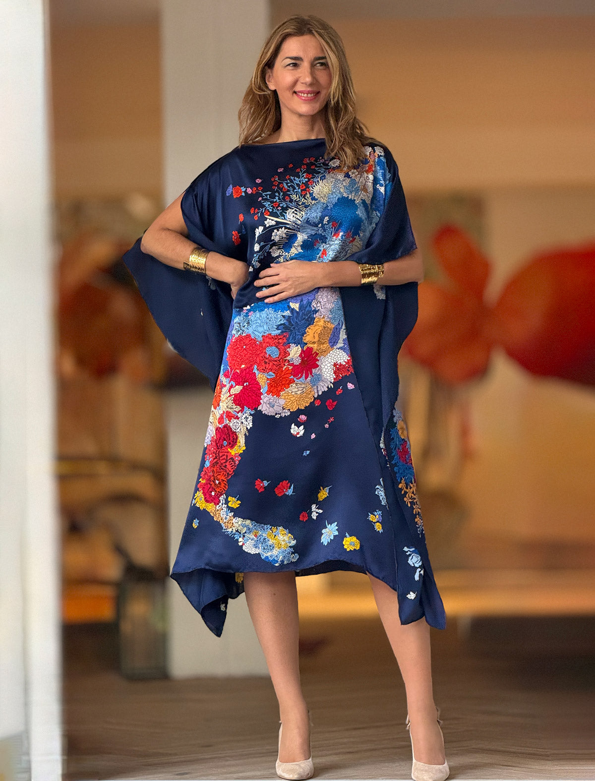 Vestido de seda Flor océano