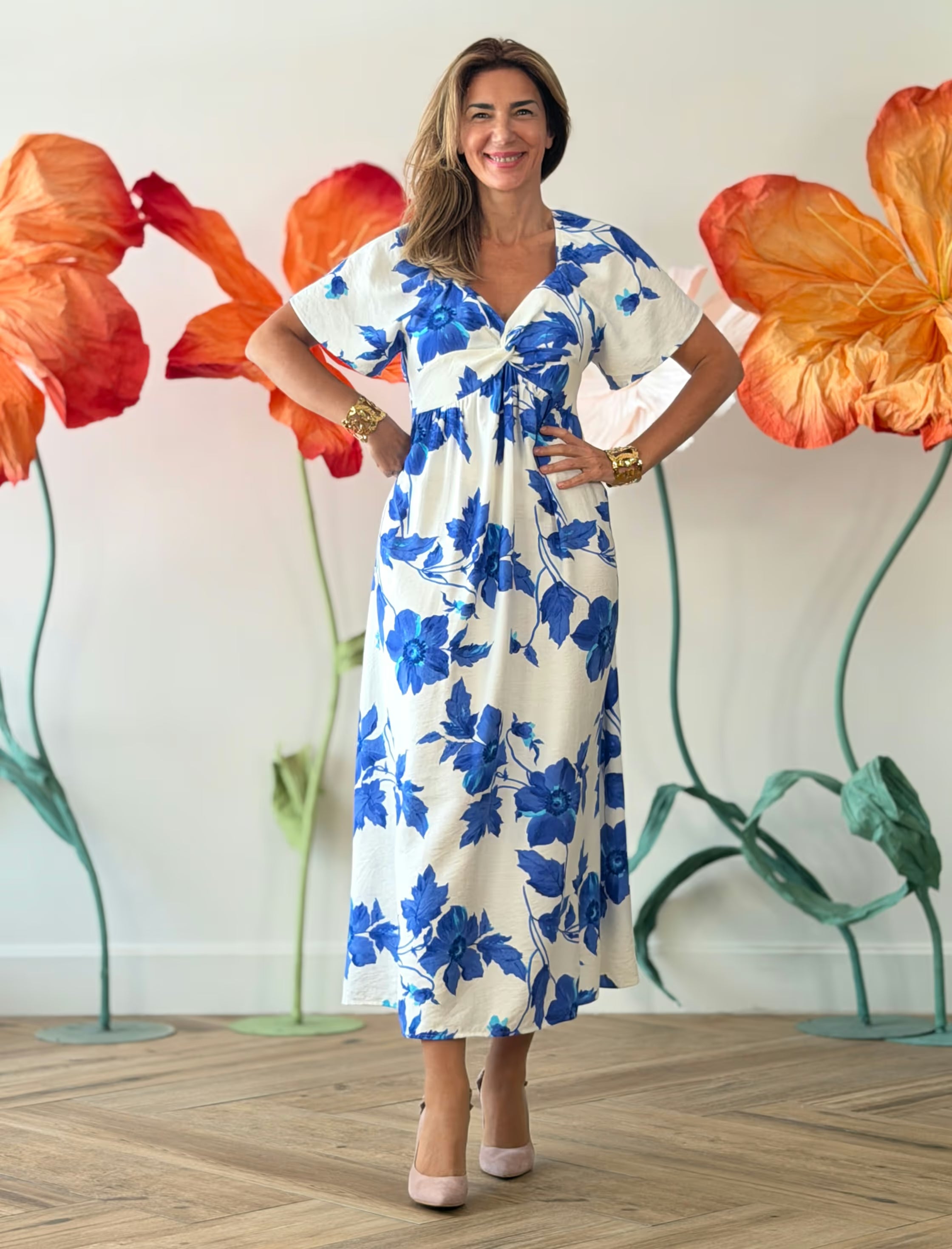 Vestido fluido flores azules