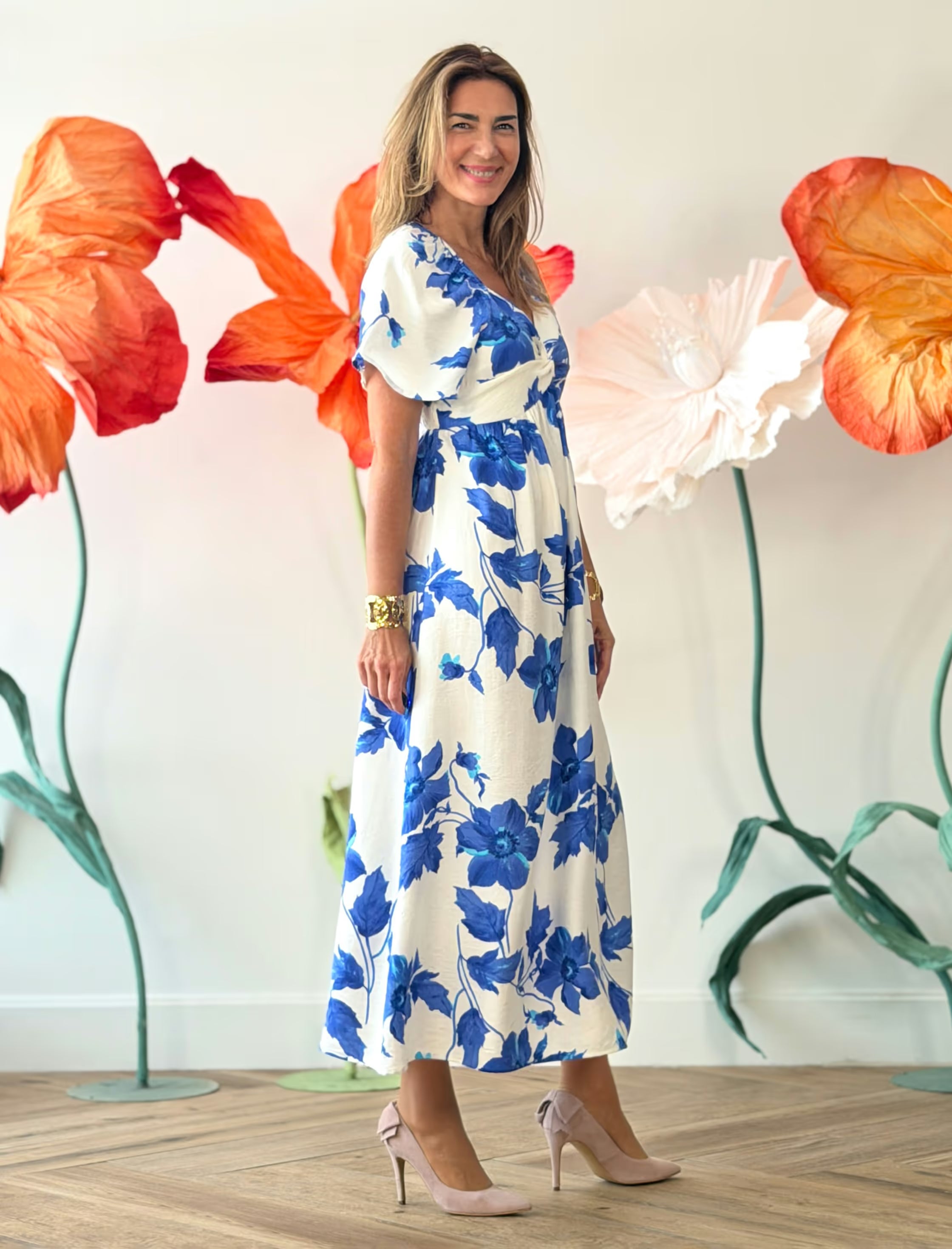 Vestido fluido flores azules