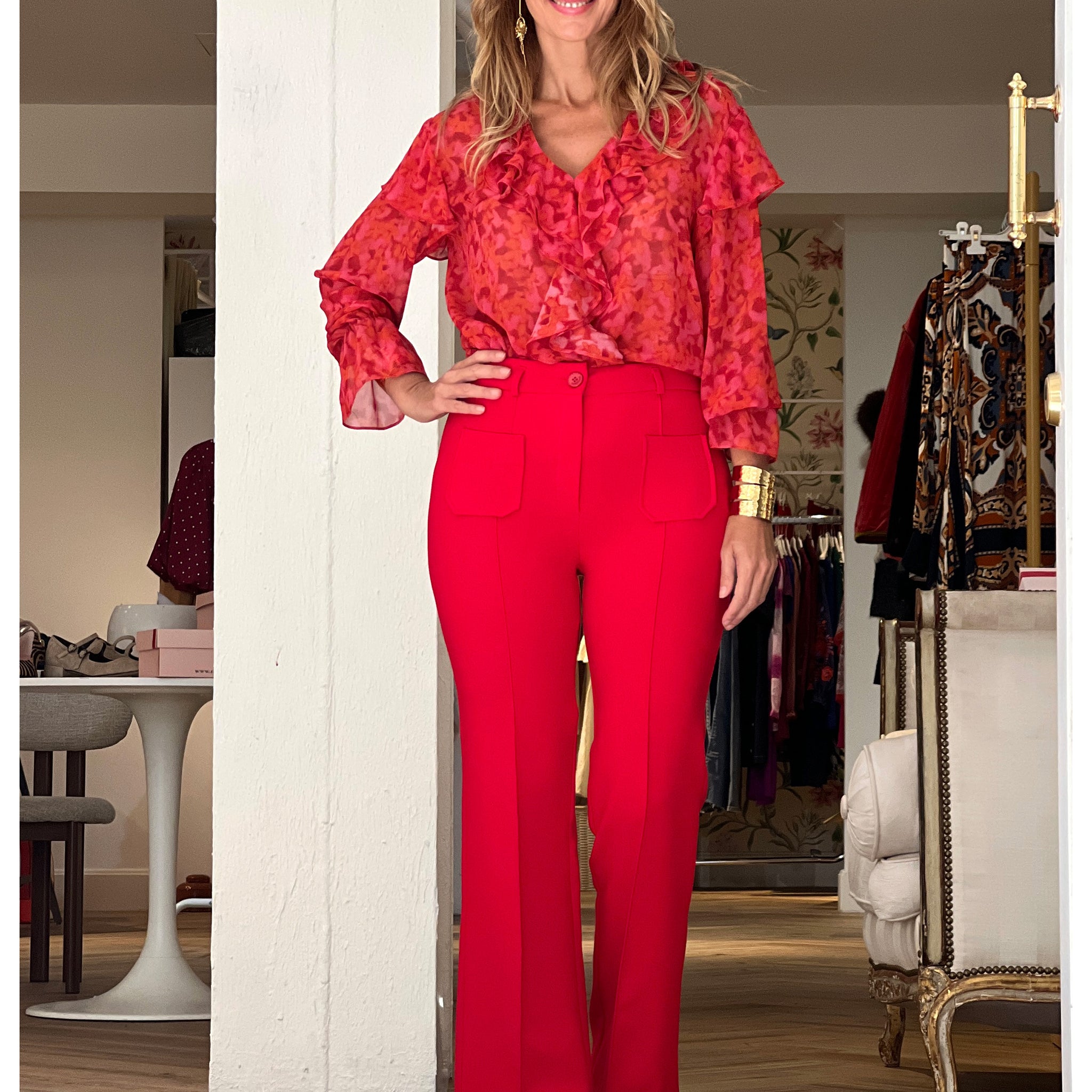 Pantalón ideal de bolsillos rojo