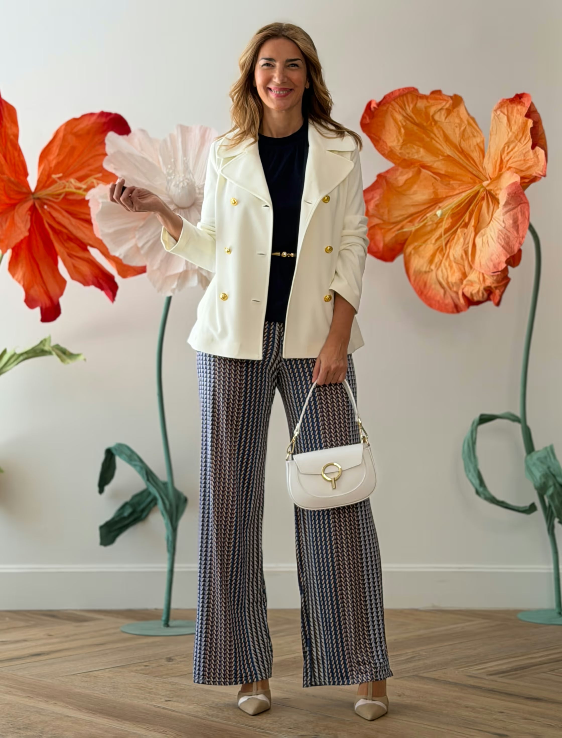 Chaqueta cruzada punto chic blanca