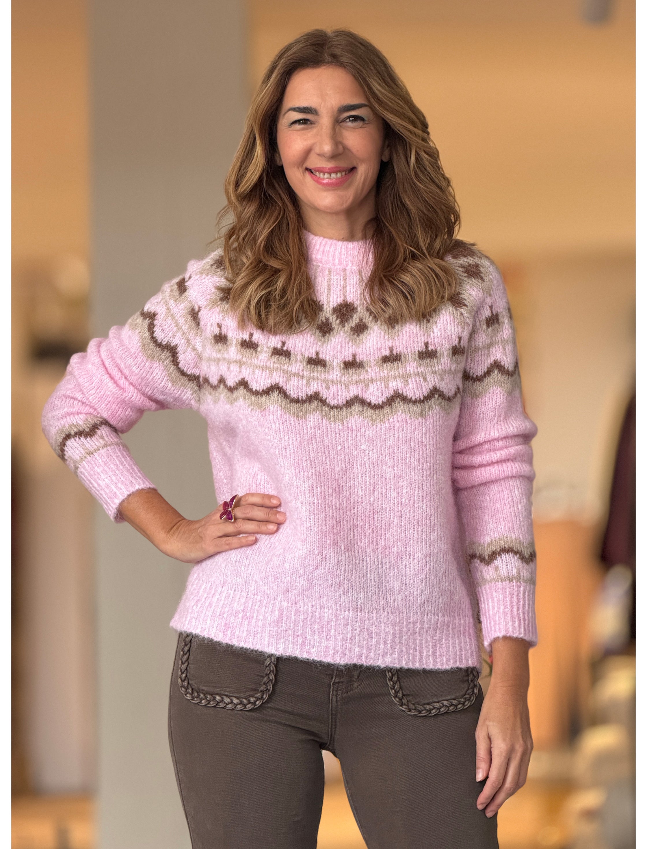 Pantalón vaquero bolsillos trenzados marrón suave