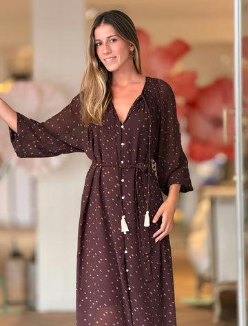 Vestido marrón de lunares chic
