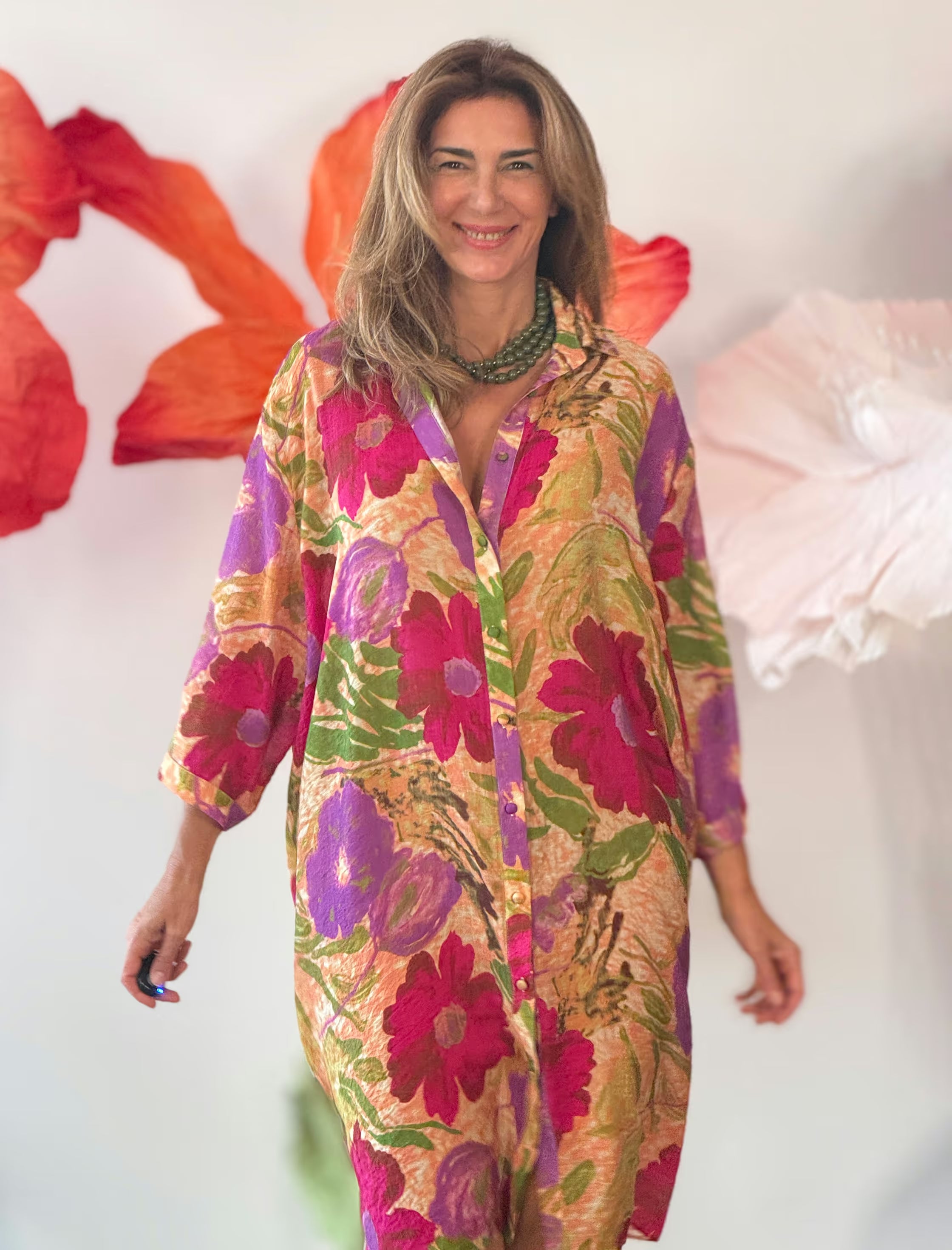 Vestido camisero floral fluido