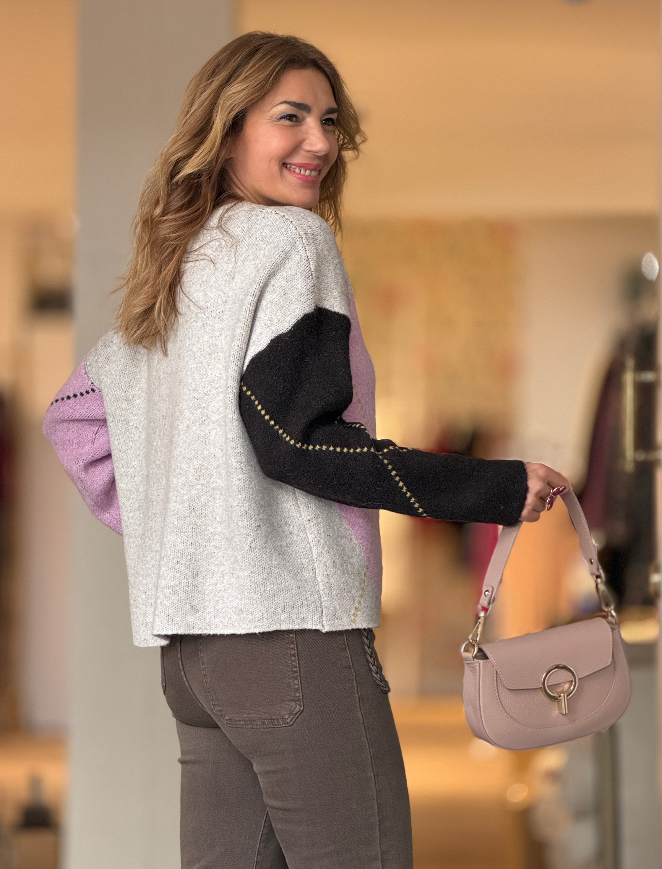 Jersey rombos rosa-marrón