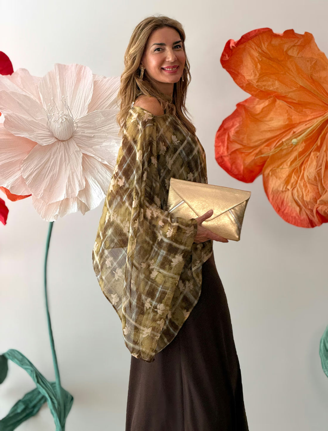 Cartera de mano dorada Orquídea