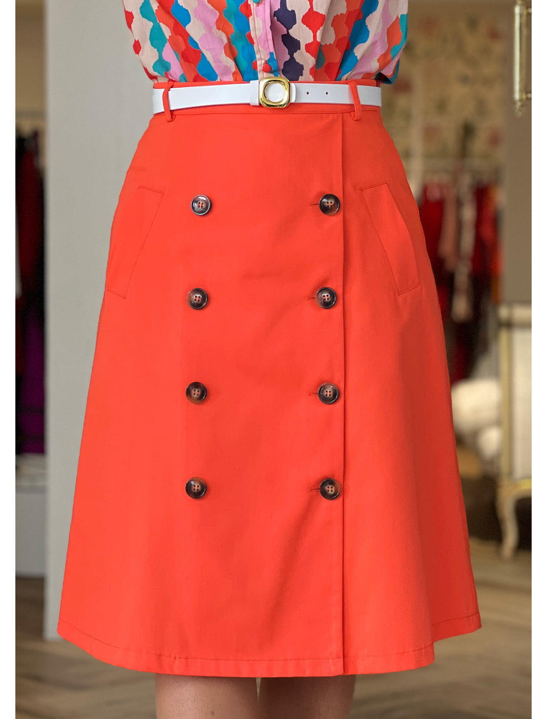Falda trench midi Perfecta Coral