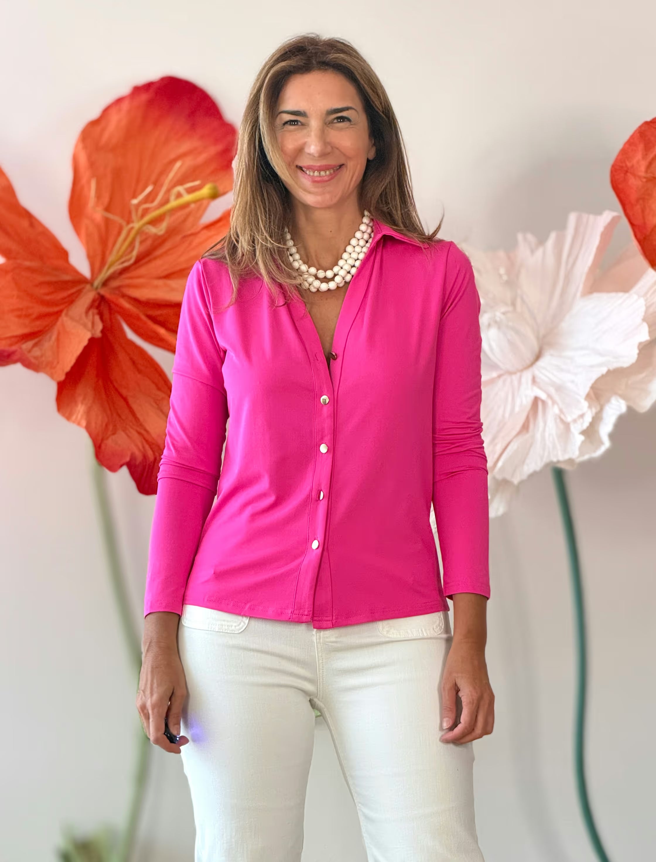 Camisa fucsia de viscosa solo botones