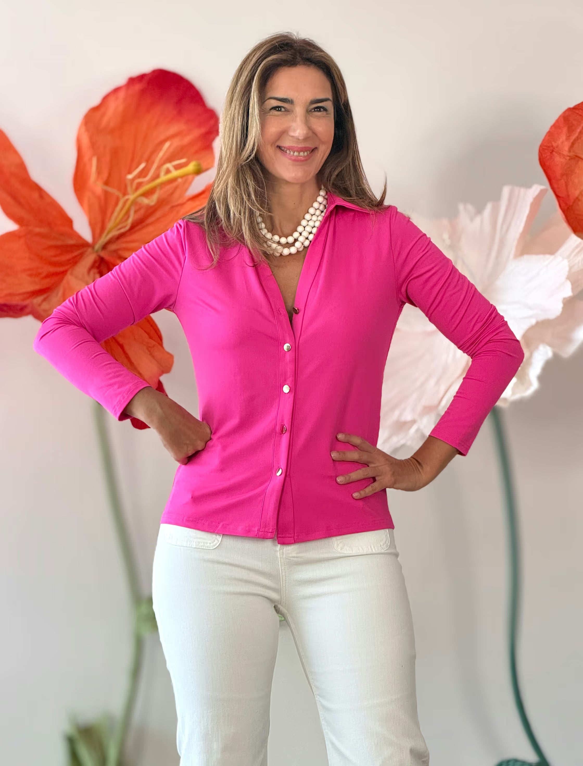 Camisa fucsia de viscosa solo botones