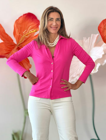 Camisa fucsia de viscosa solo botones