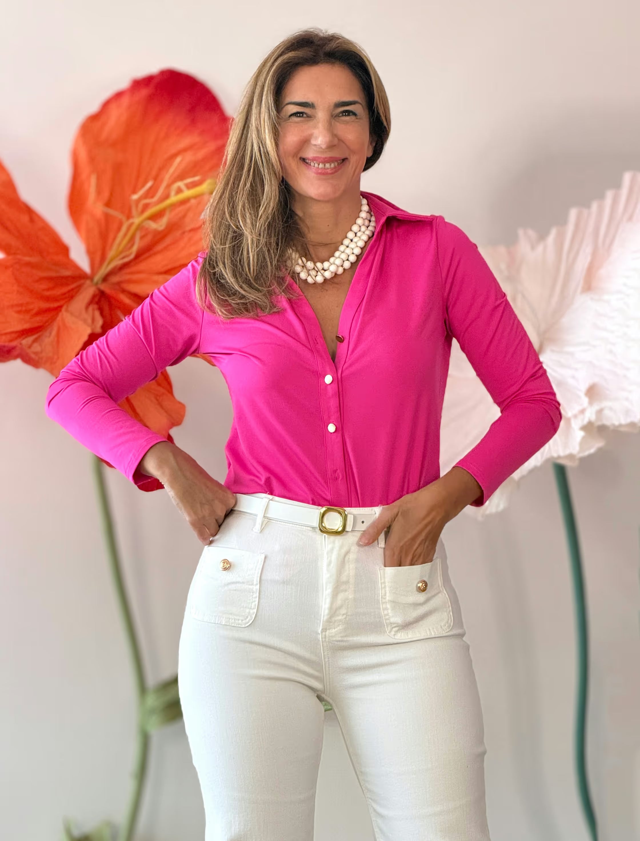 Camisa fucsia de viscosa solo botones