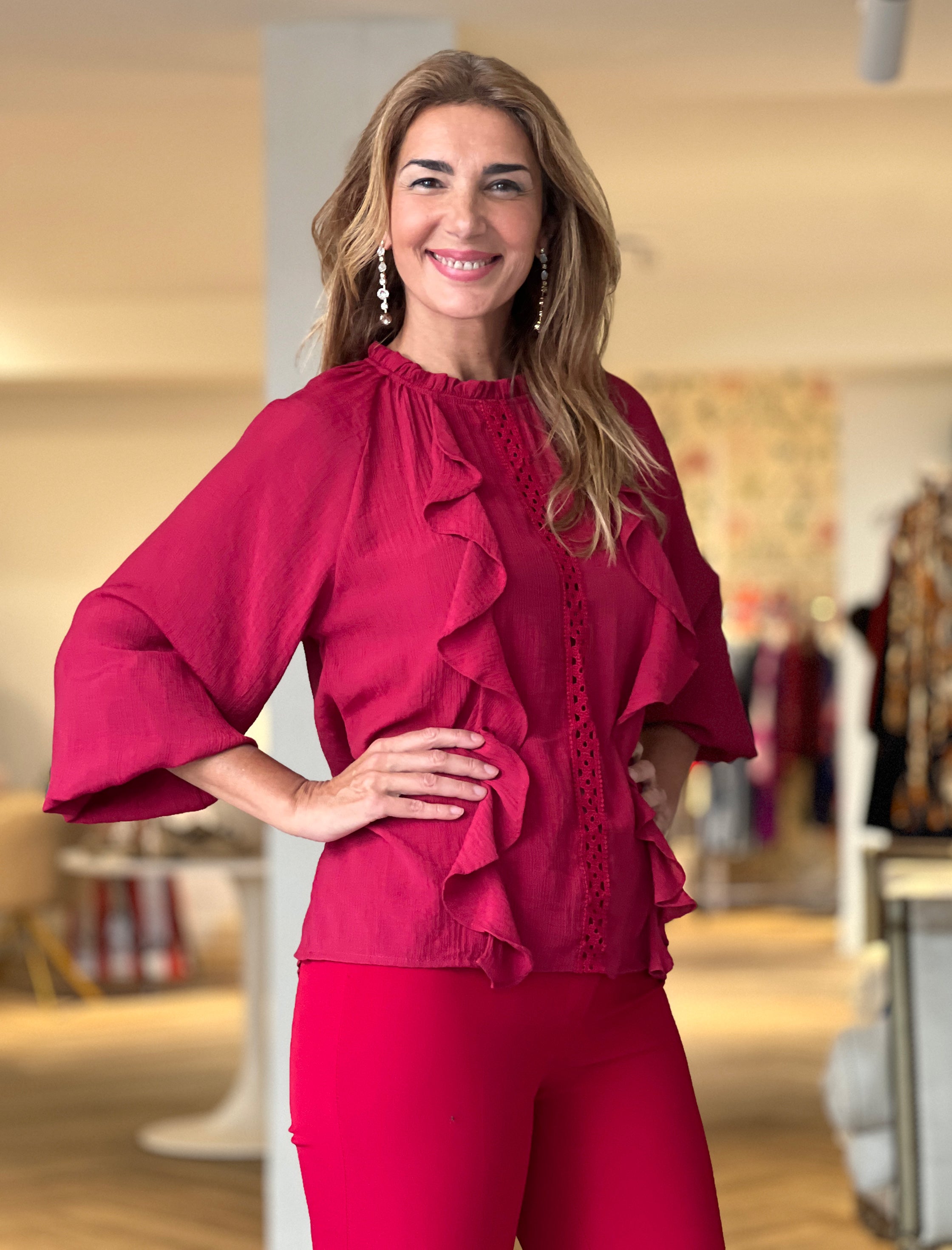 Camisa boho burdeos