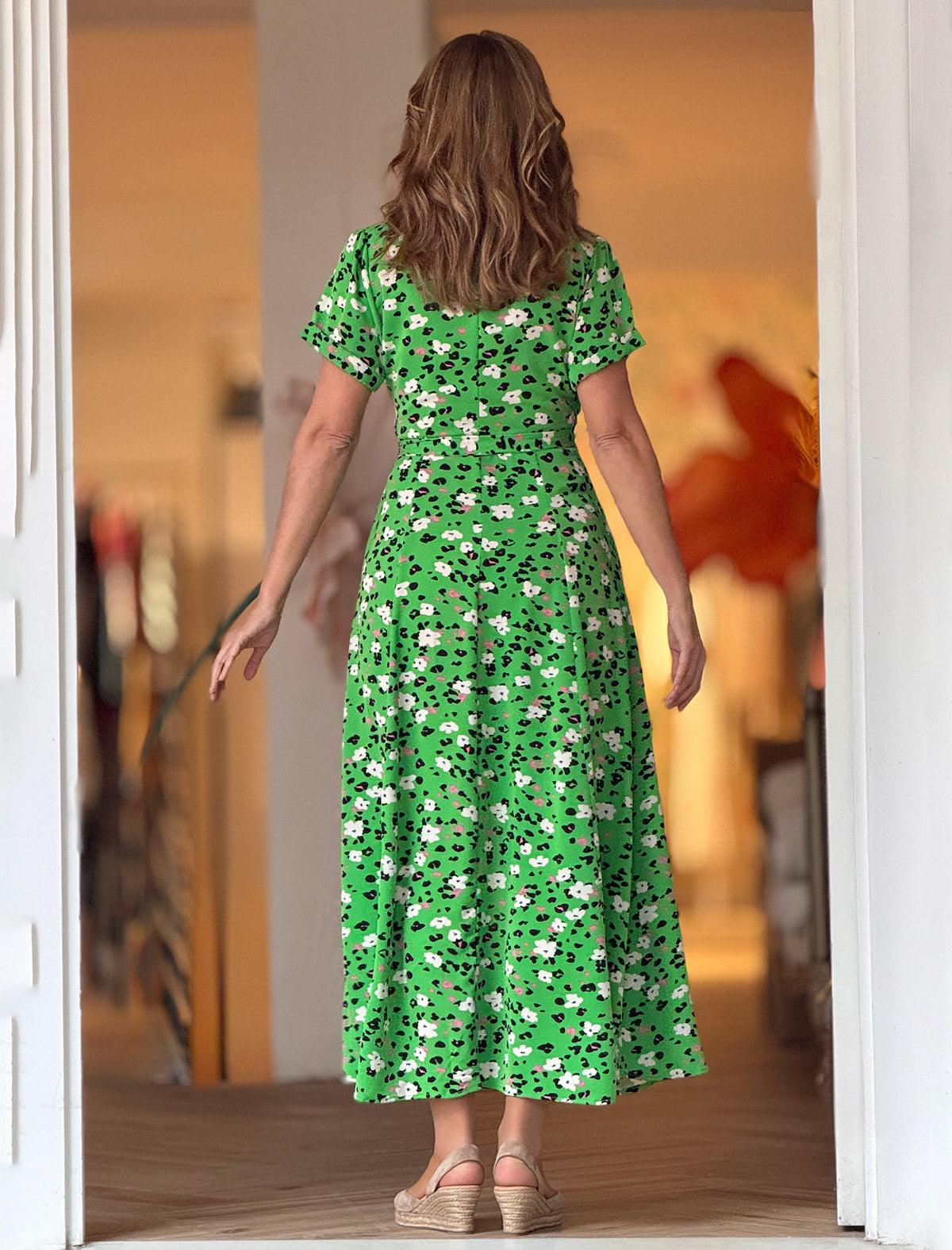 Vestido camisero verde flowers