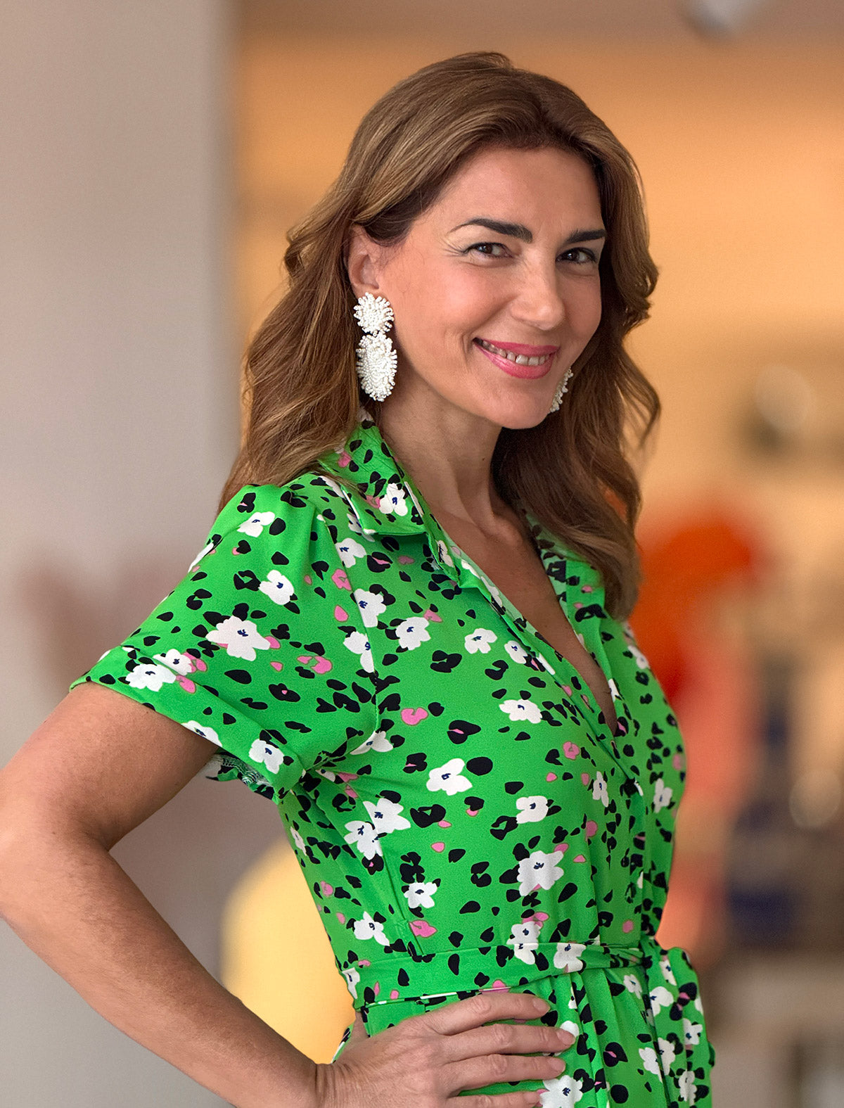 Vestido camisero verde flowers